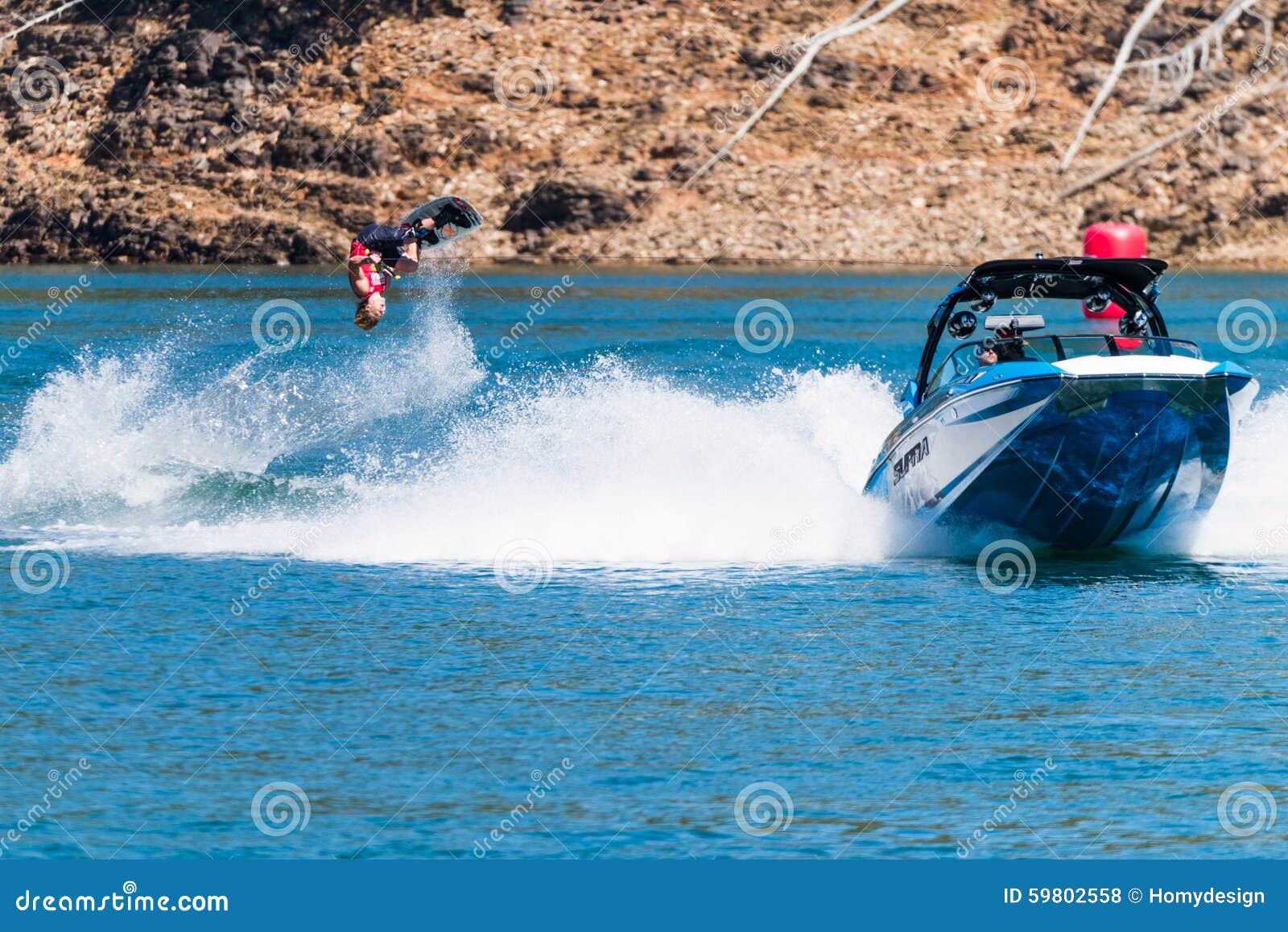 FERREIRA DO ZEZERE, PORTUGAL - SEPTEMBER 19, 2015: Mike Dowdy (USA) during the WWA Supra World Wakeboard Championship 2015 in Ferreira do Zezere, Portugal.