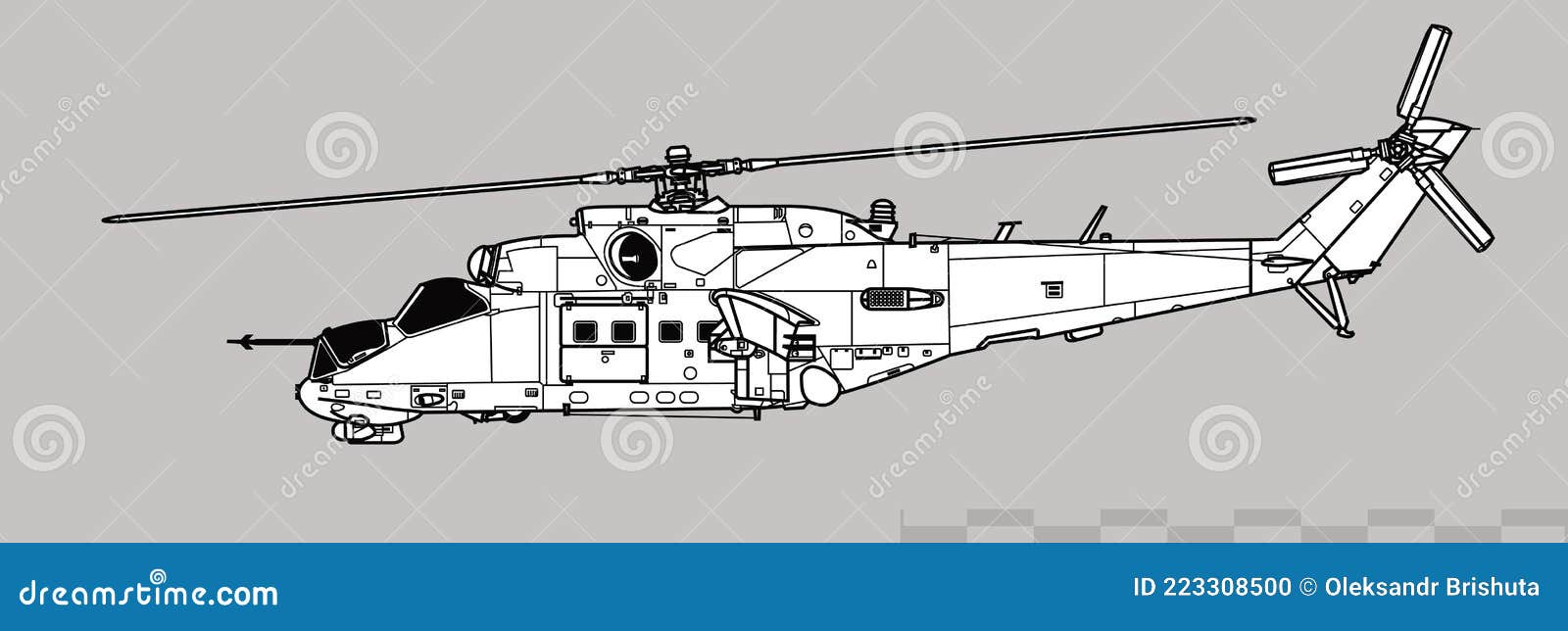 mil mi-24p hind-f.  drawing of attack helicopter with.
