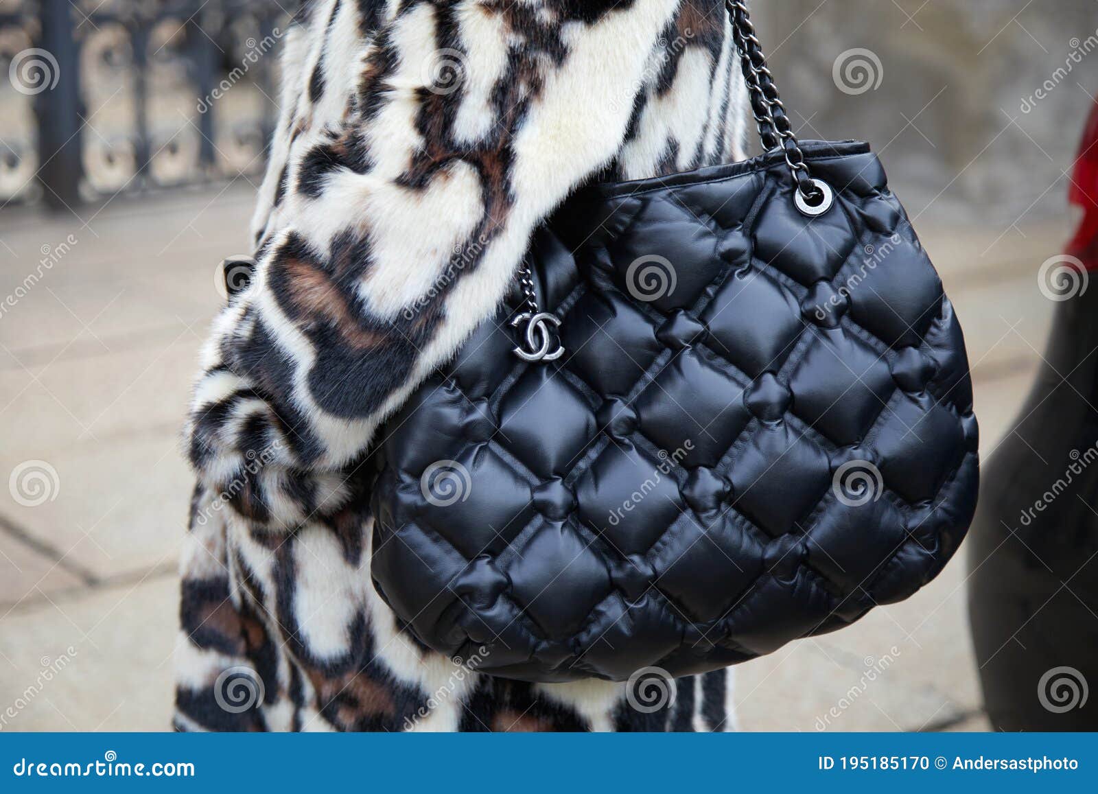 Woman with Black Chanel Soft Leather Bag and Fur Coat before Tods Fashion  Show Milan Fashion Week Street Editorial Image  Image of february coat  195185170