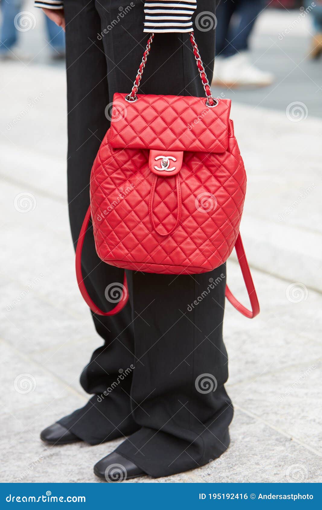 Woman Poses for Photographers with Chanel Red Backpack before Costume  National Fashion Show, Milan Fashion Editorial Photo - Image of stylish,  february: 195192416