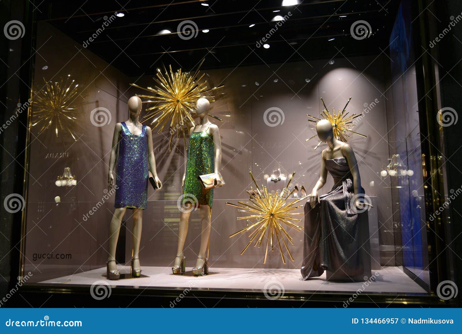 Window of the Gucci Fashion Boutique Decorated for the Christmas Holidays.  Editorial Photography - Image of fabric, dummy: 134466957