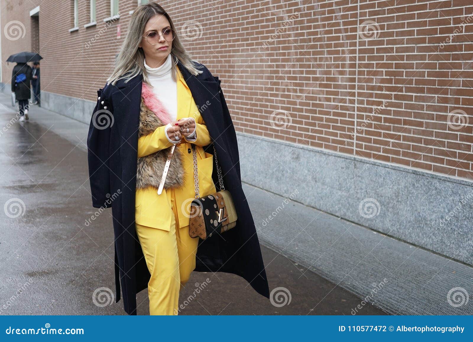 Woman with Louis Vuitton Pale Blue Bag before Max Mara Fashion Show, Milan  Fashion Week Street Style on Editorial Stock Image - Image of accessory,  louis: 195189924