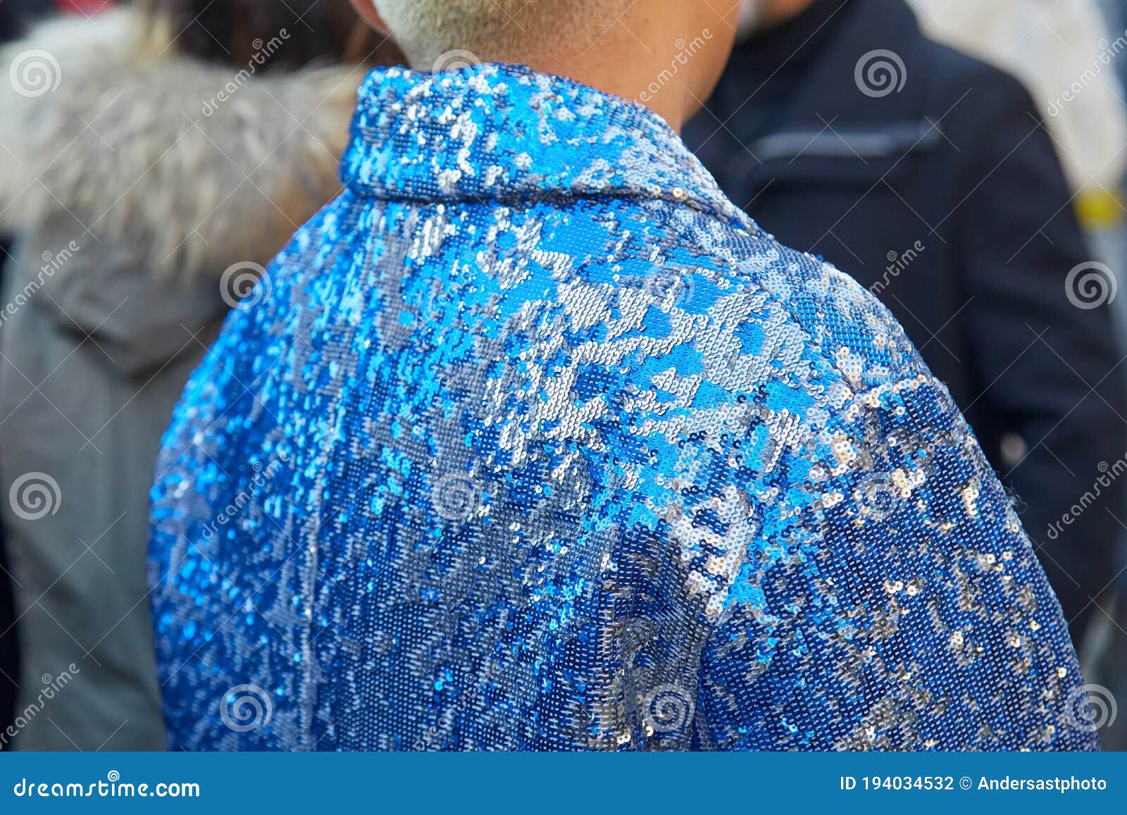 Man with Blue and Silver Sequin Jacket before Marni Fashion Show, Milan  Fashion Week Street Style Editorial Photography - Image of outdoor, italy:  194034532