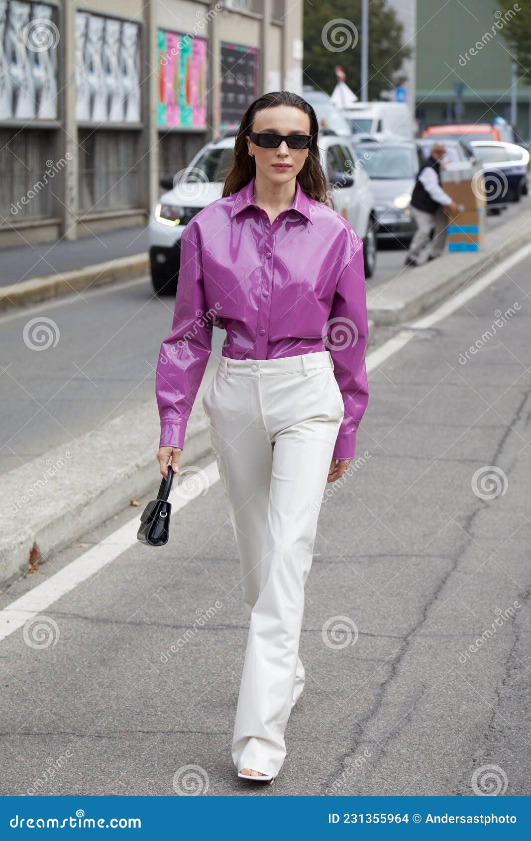 Men's Light Violet Long Sleeve Shirt, White Jeans, Dark Brown Suede Loafers  | Lookastic
