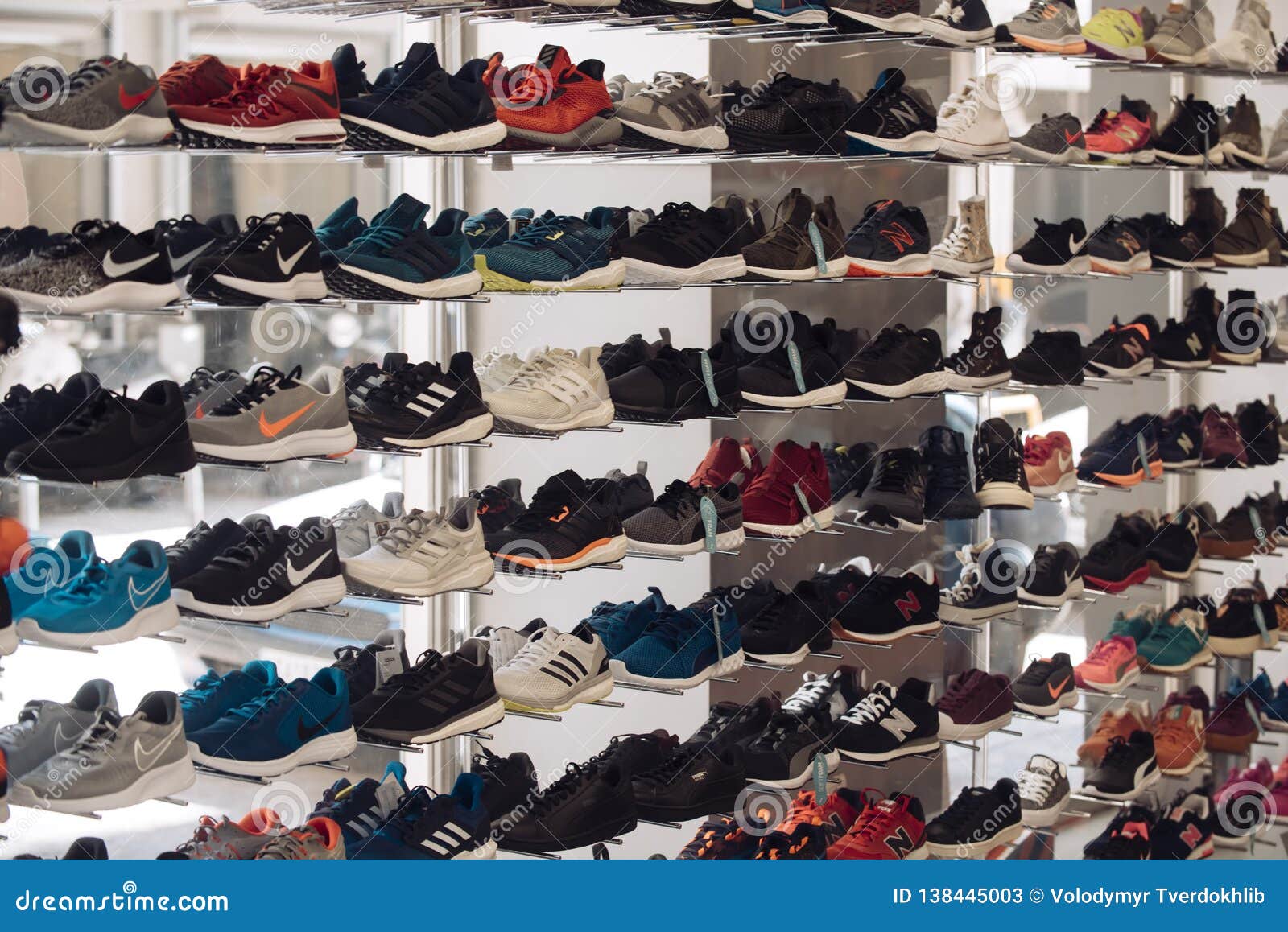 MILAN, ITALY - SEPTEMBER 13, 2017: Modern Sneakers in Shoe Store. New ...