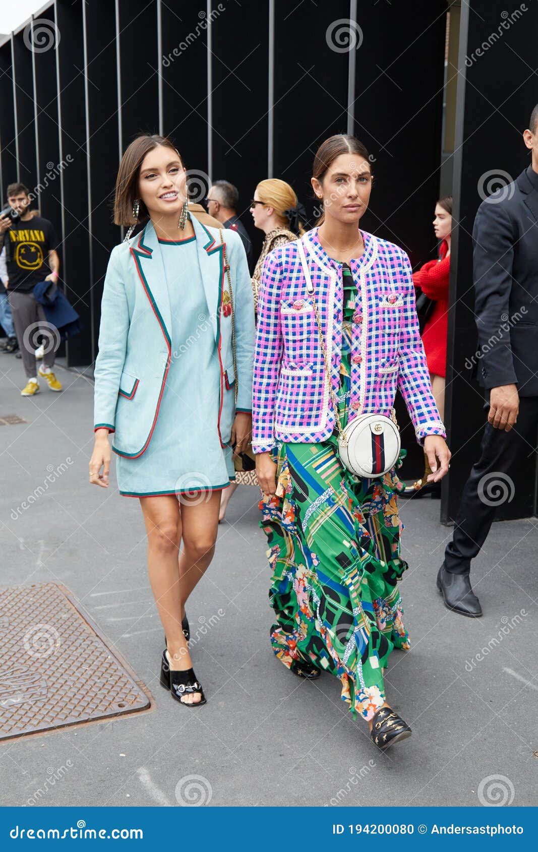 MILAN - SEPTEMBER 23: Woman with Louis Vuitton bag with black jacket and  gray trousers before Gabriele Colangelo fashion show, Milan Fashion Week  stre Stock Photo - Alamy