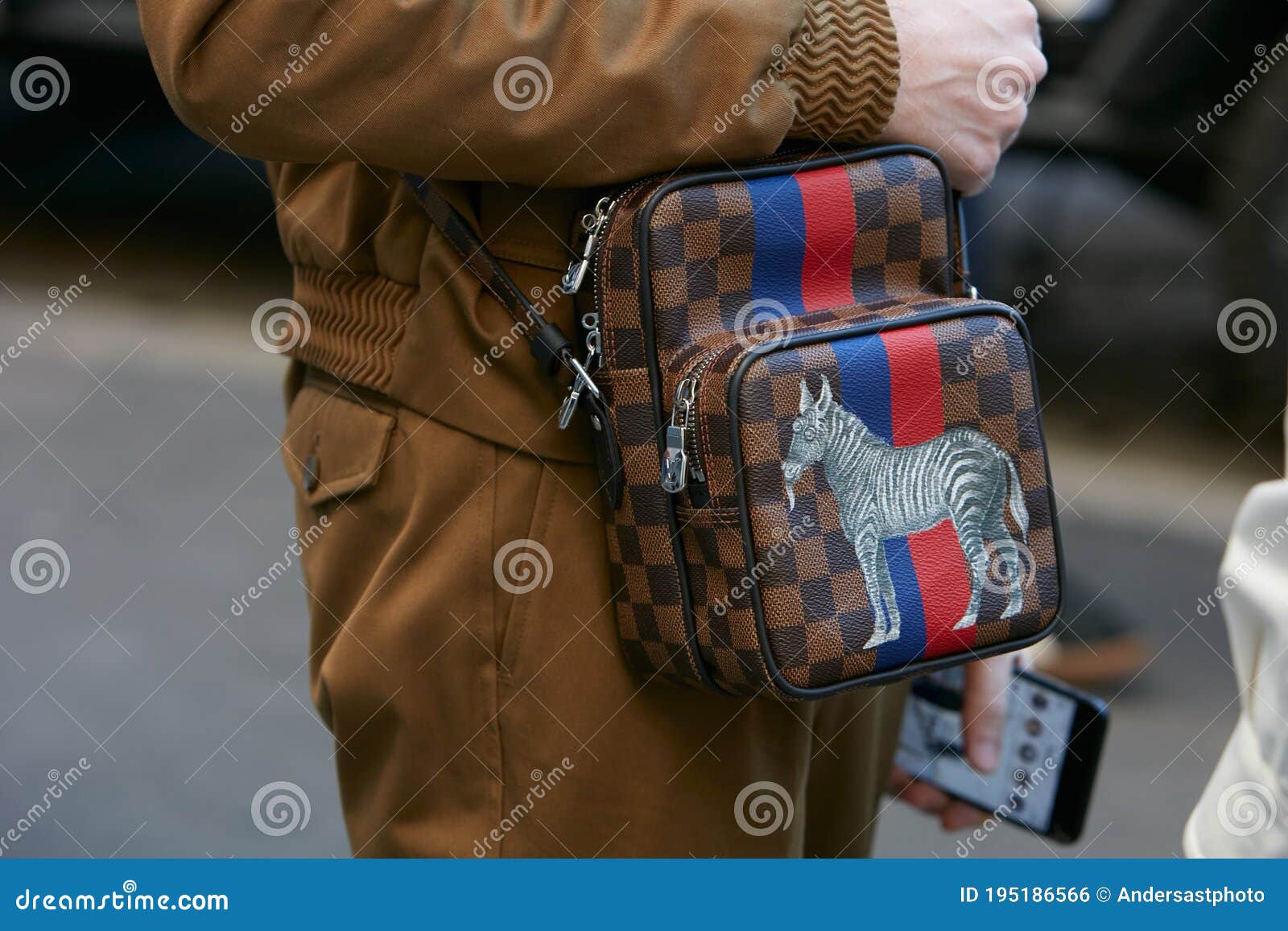Man with Louis Vuitton Small Bag with Zebra Design before