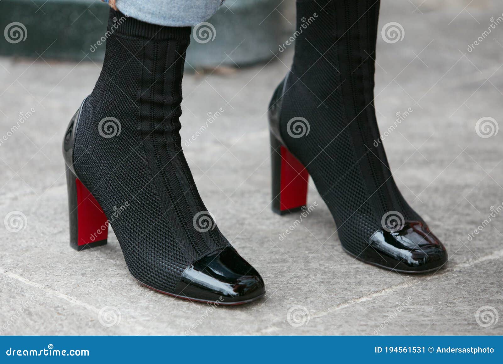 Woman with Black Boots with Red Heel before Giorgio Armani Fashion Show ...