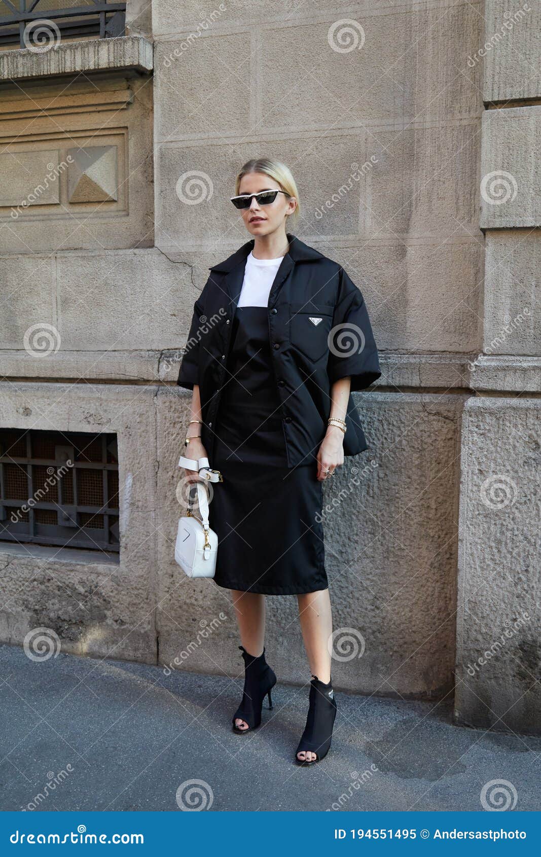 Caro Daur in Black and White Prada Clothing before Prada Fashion Show,  Milan Fashion Week Street Style on June 17 Editorial Image - Image of  accessory, street: 194551495