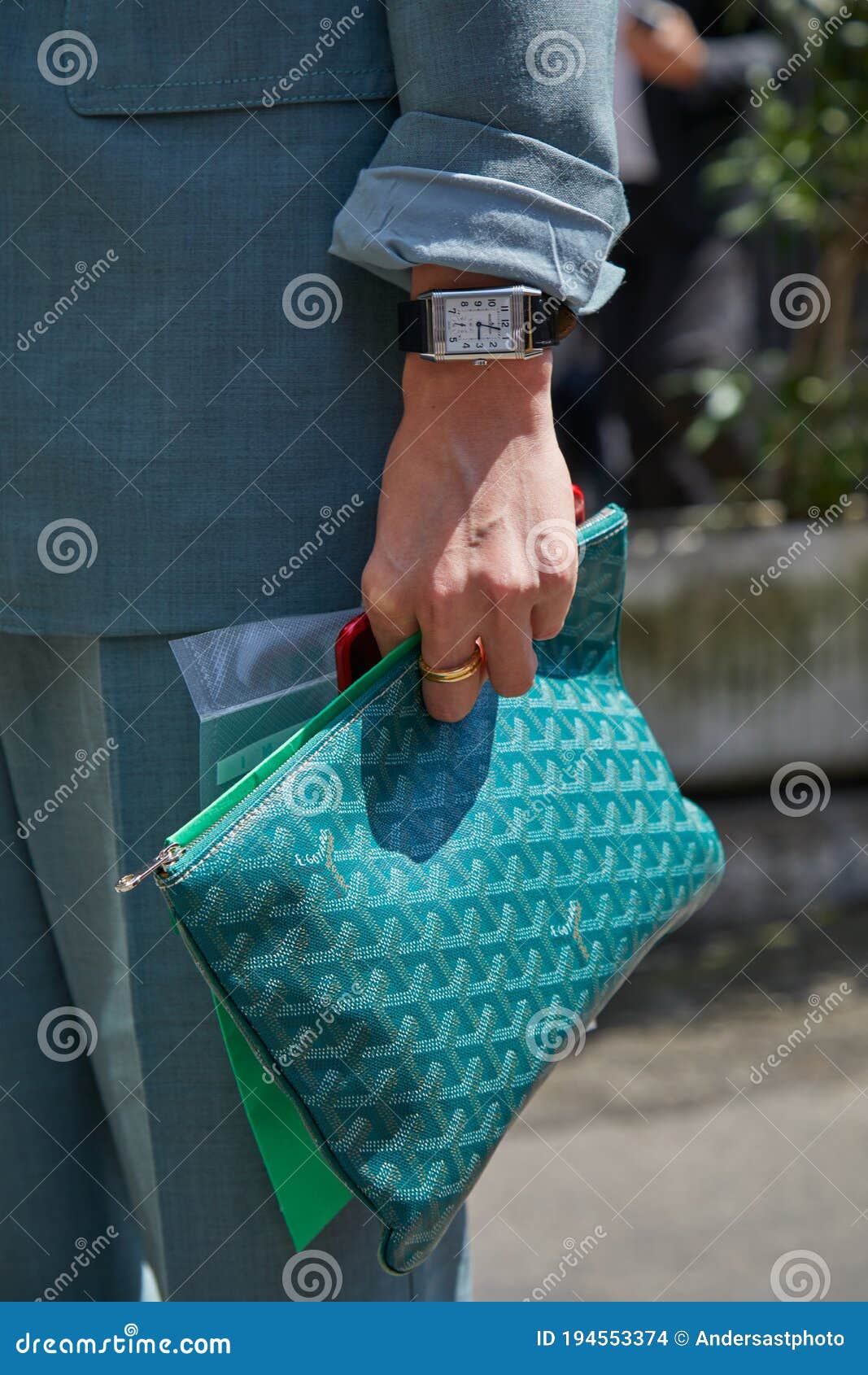 Man with Green Goyard Bag Jaeger Le Coultre Reverso Watch before Marni  Fashion Show, Milan Fashion Week Street Editorial Stock Image - Image of  sunlight, lecoultre: 194553374