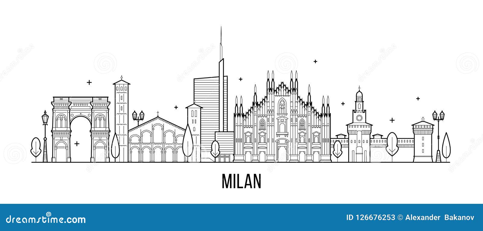 milan skyline italy city buildings  line art