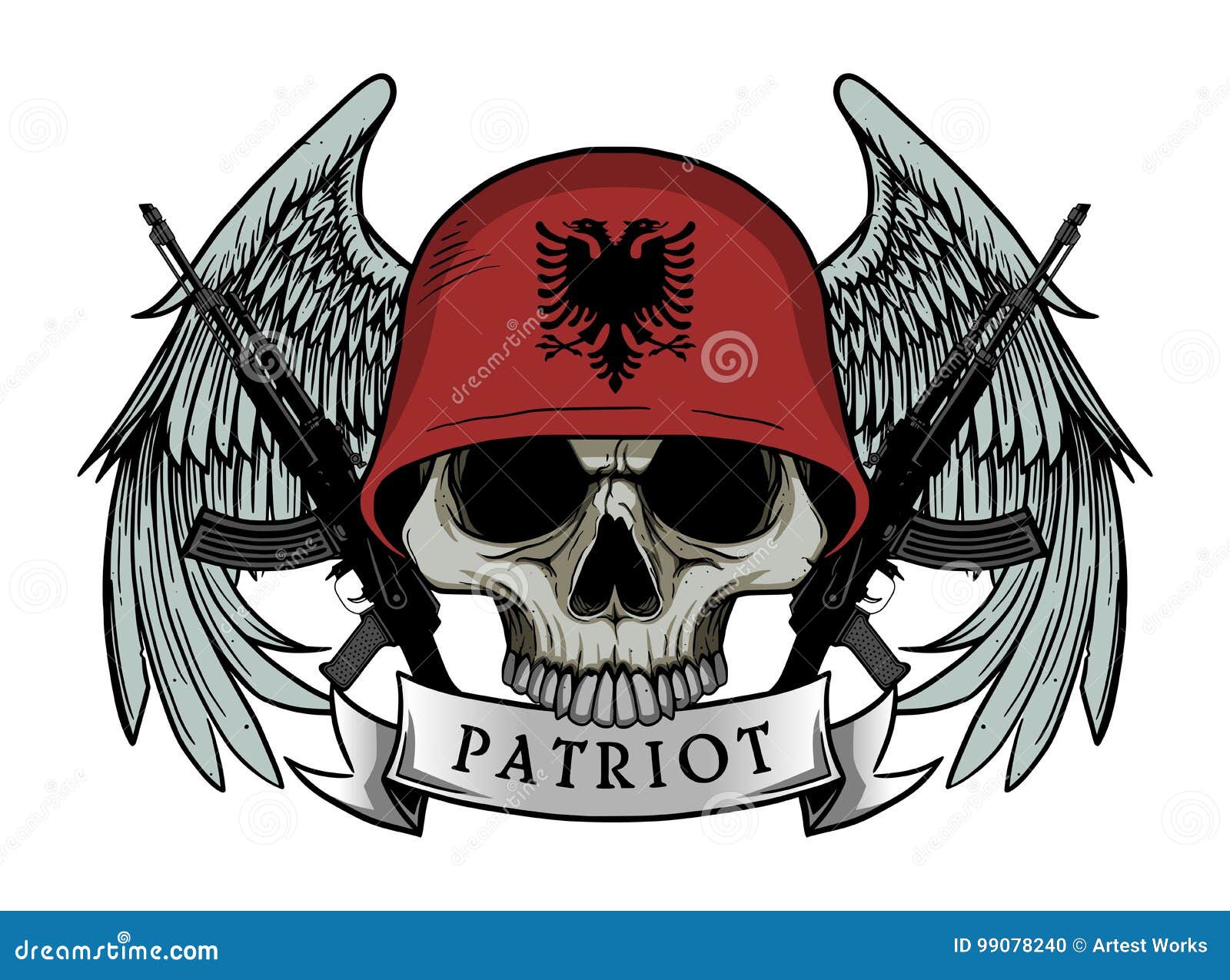 Militarschadel Oder Patriotschadel Mit Albanien Flagge Sturzhelm Vektor Abbildung Illustration Von Markierungsfahne Abbildung 99078240