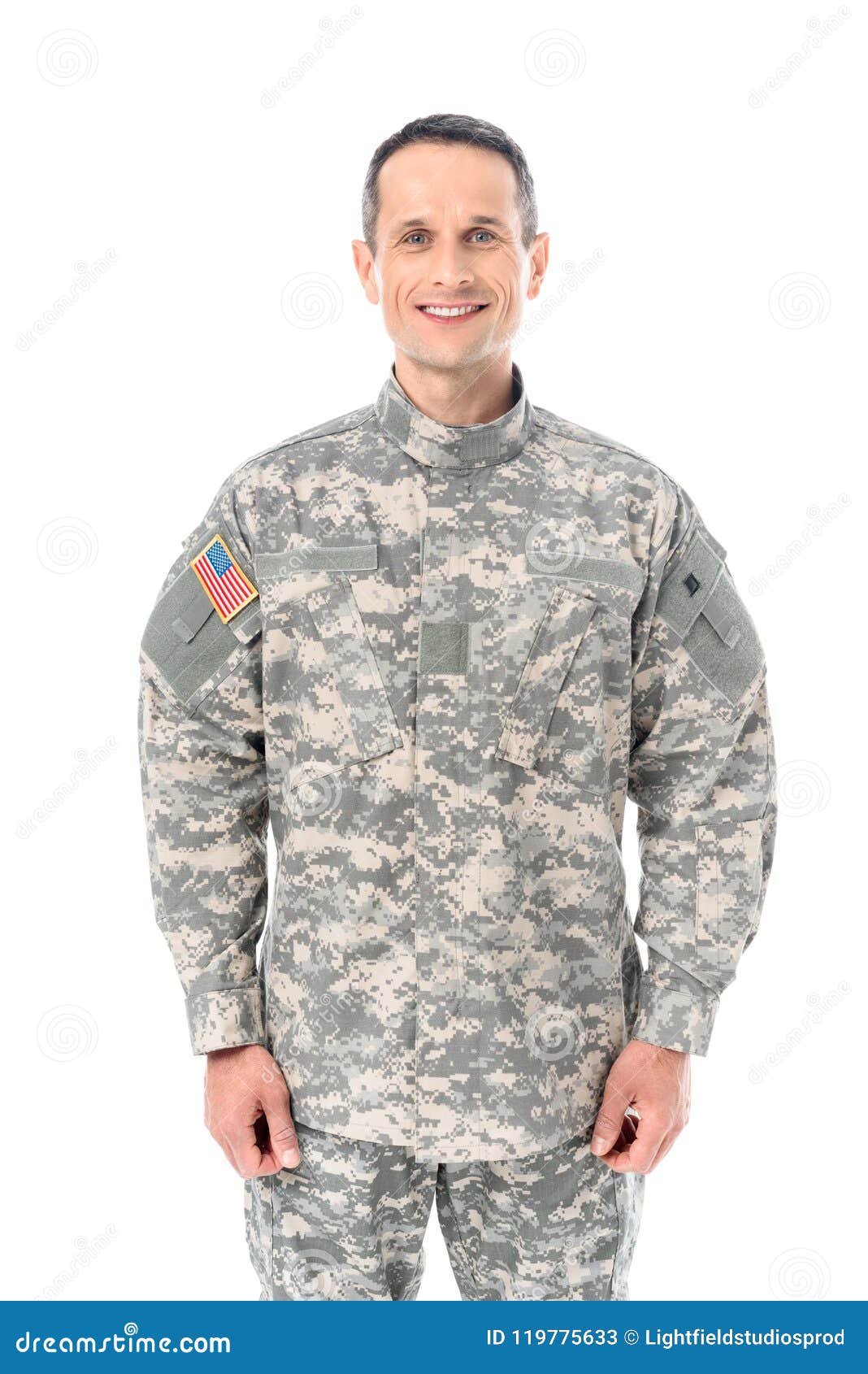 gradualmente barril aluminio Militar Sonriente En Uniforme Del Camuflaje De Los E.E.U.U. Imagen de  archivo - Imagen de hombre, gente: 119775633