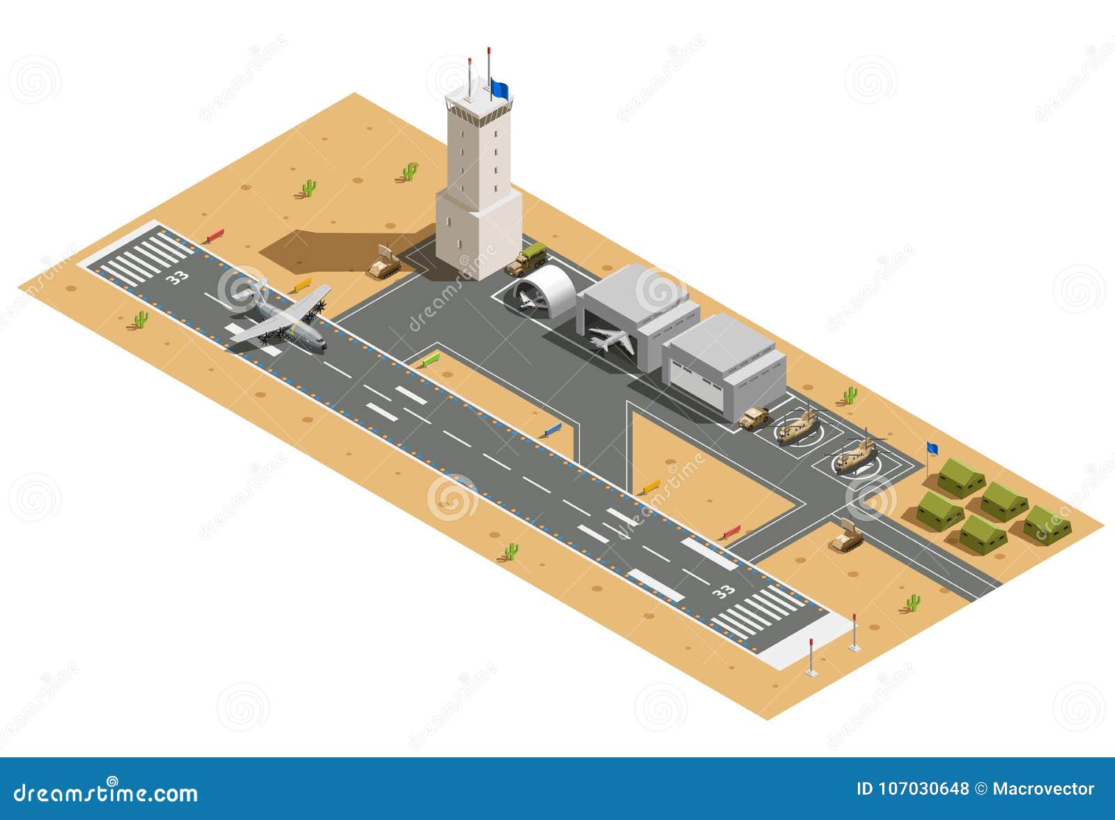 military air base isometric composition