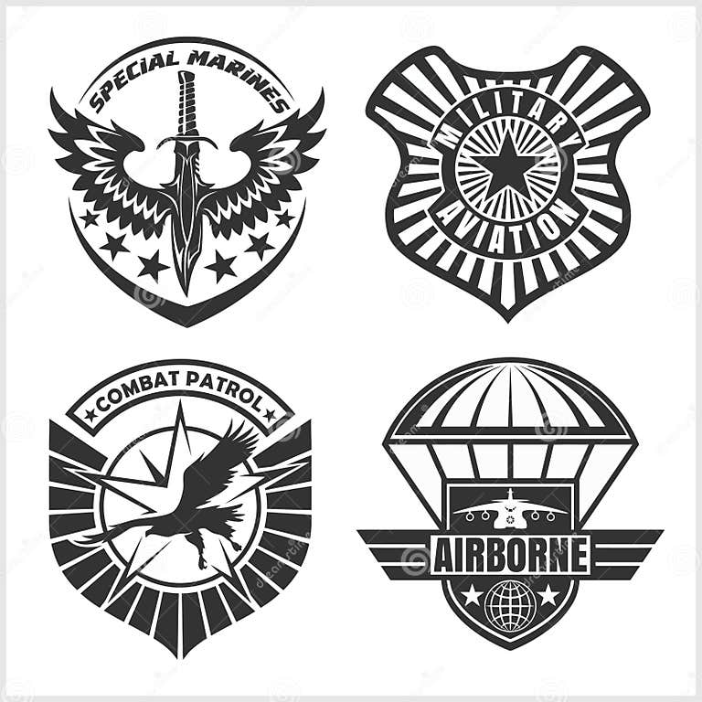 Military Airforce Patch Set - Armed Forces Badges and Labels Logo Stock ...