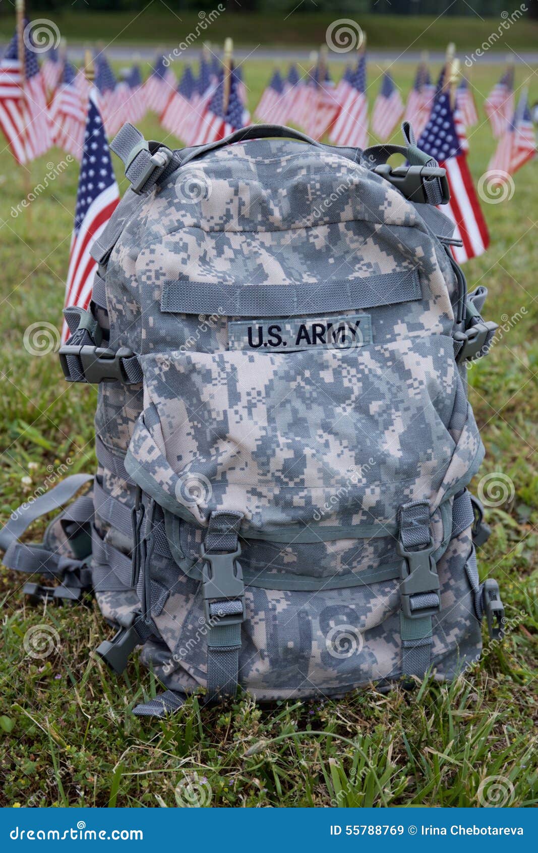 Military Backpack and American Flags Stock Image Image of forces