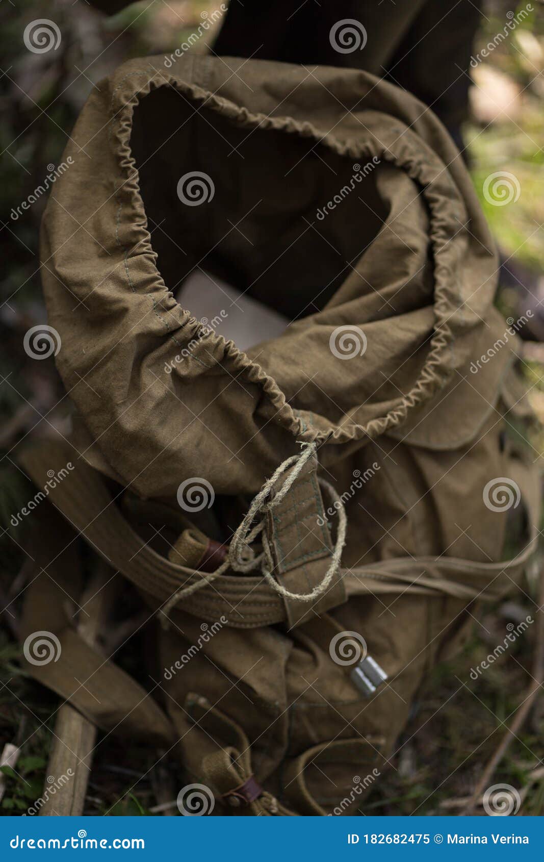 Military Backpack Stands On The Ground Uncovered Stock Image Image of