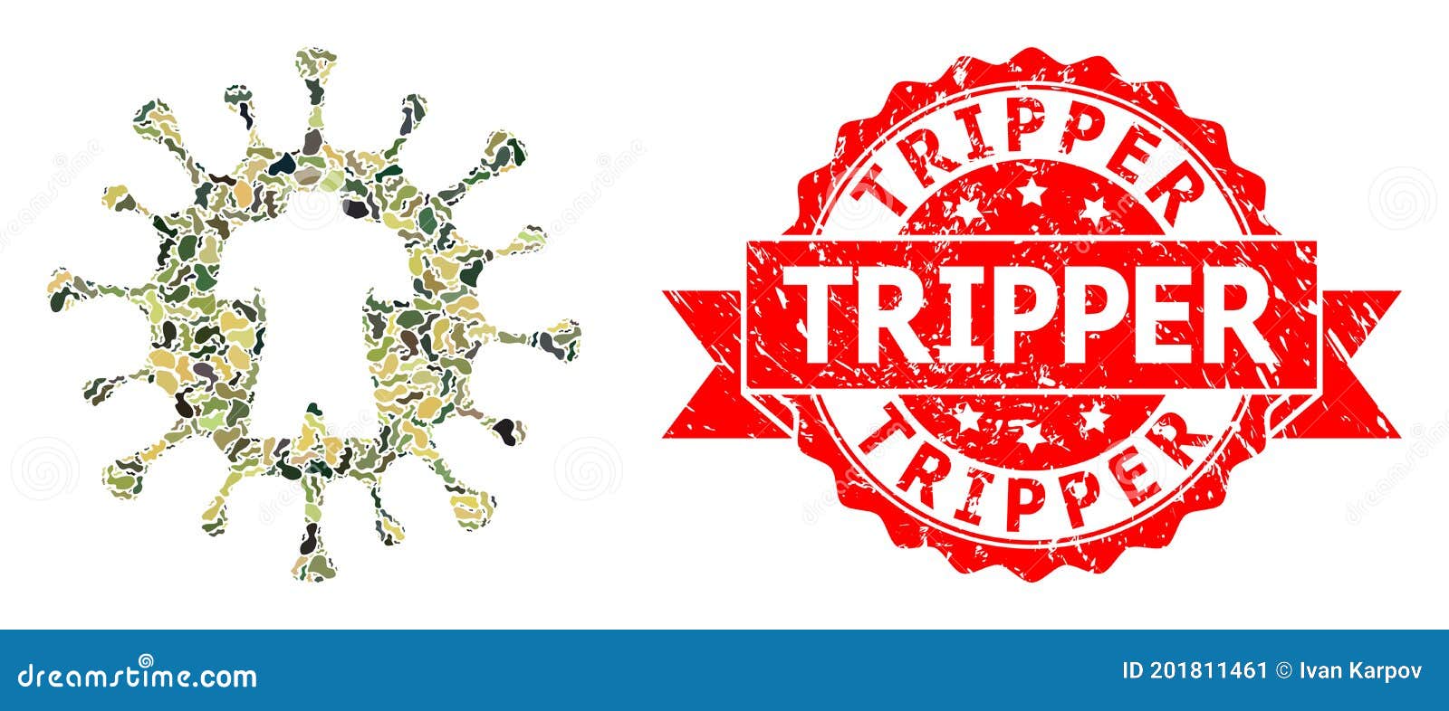 textured tripper stamp seal and military camouflage collage of human virus