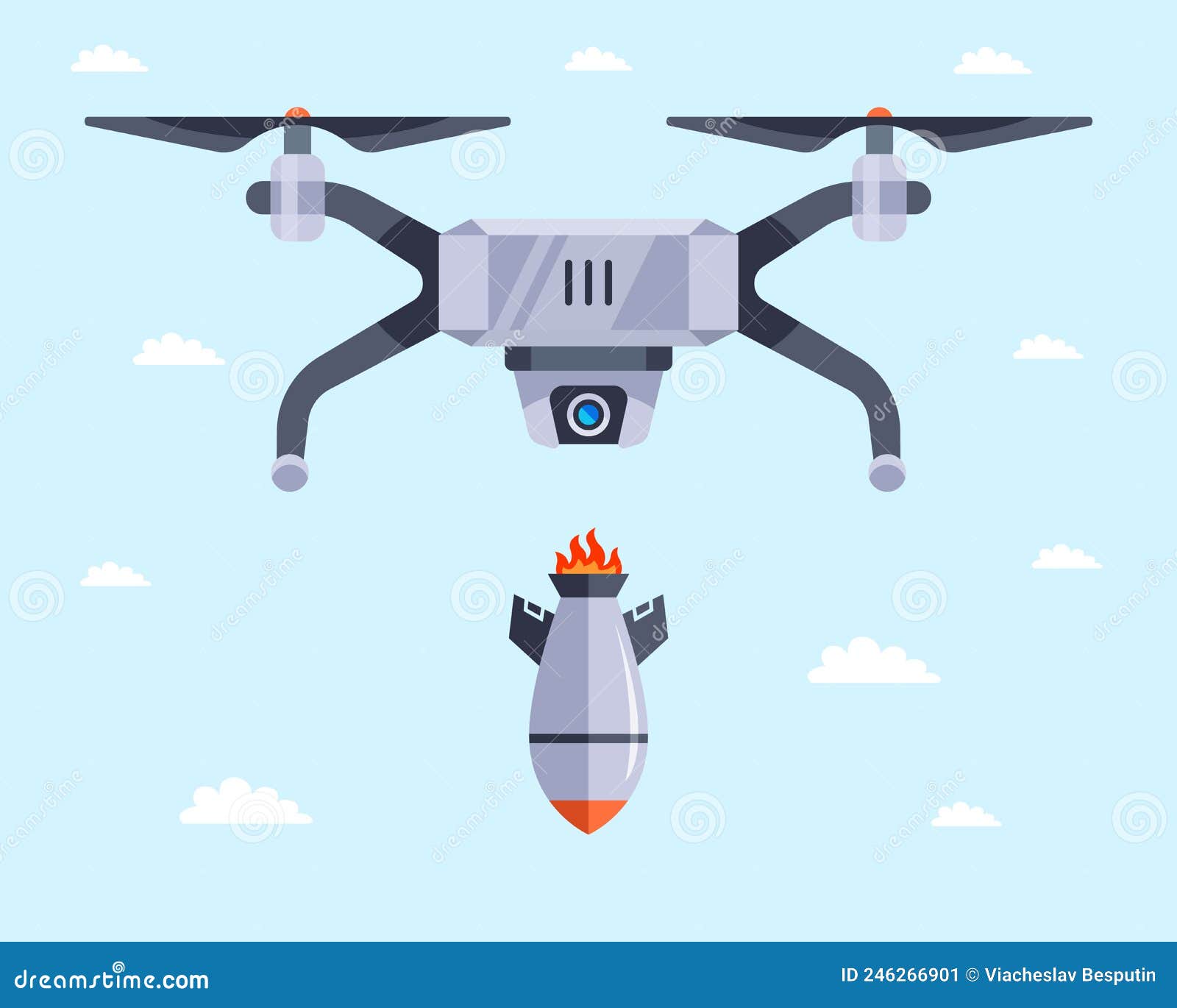 Military Drone Drops Aerial Bombs. Unmanned Aerial Vehicle Stock Vector ...