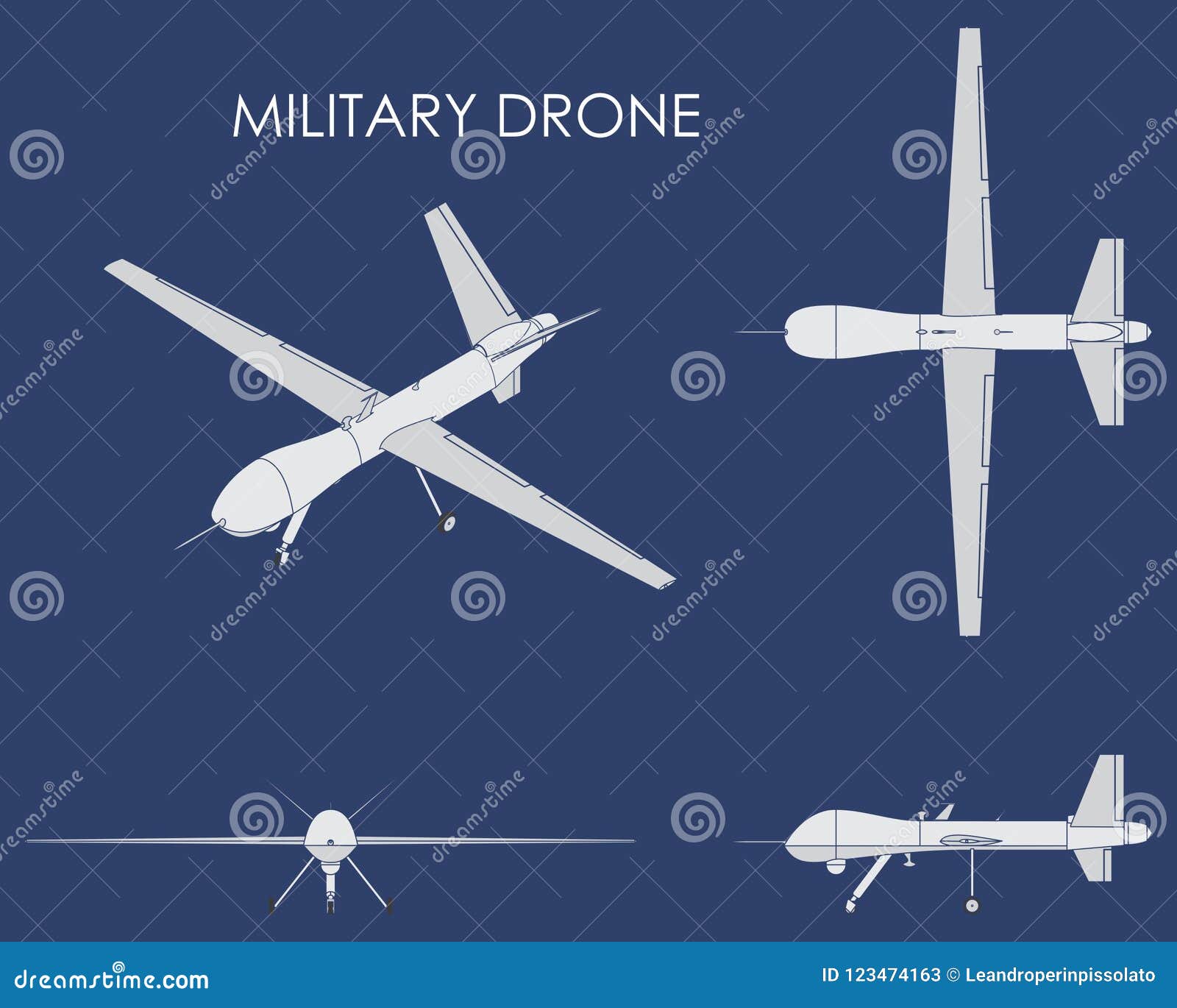 Military Drone Predator. without Outline Stock Vector - Illustration of ...