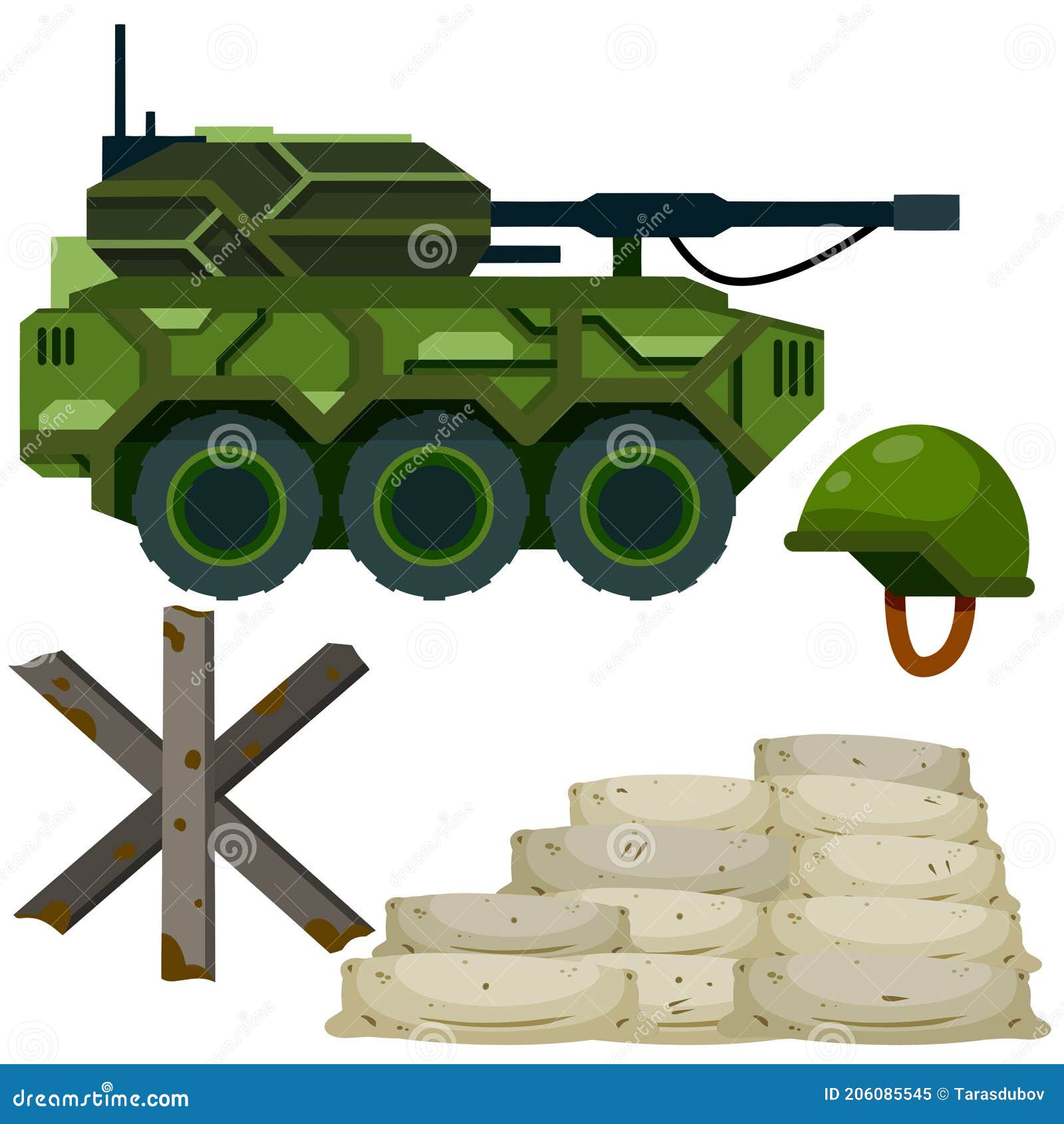 military facility. army base. barricade, firing point. shelter and tank