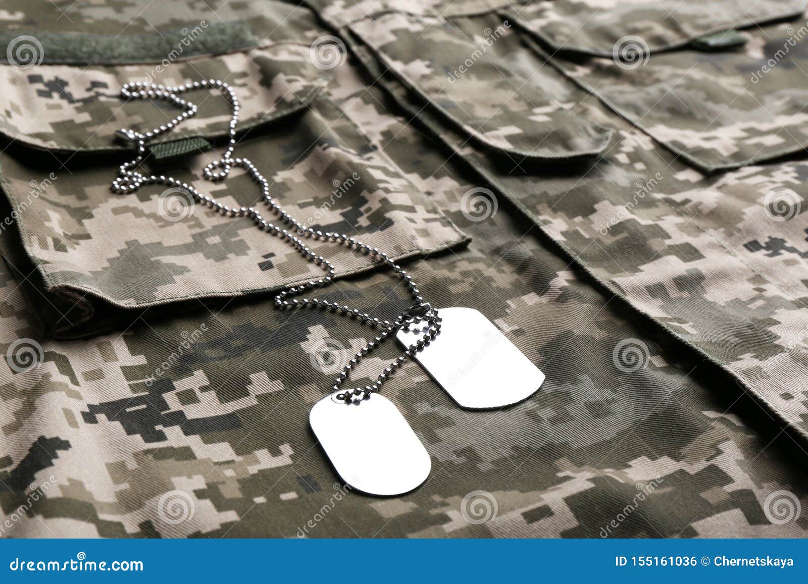 Military ID Tags with Chain on Uniform Stock Photo Image of mockup, patriotism 155161036