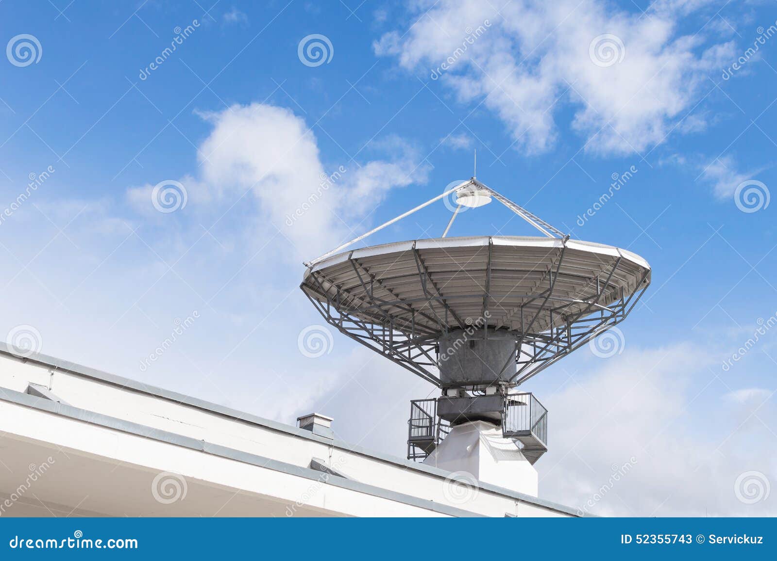 military radiolocator station with parabolic radar antenna dish