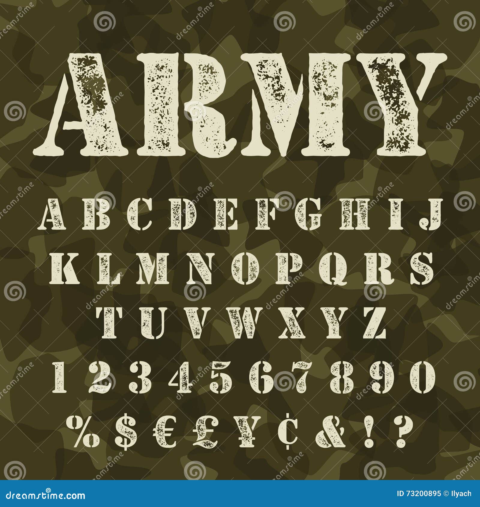 Army Alphabet Font Damaged Stencil Letters Numbers Camo Background Vector  Stock Vector by ©Epifantsev 346464928