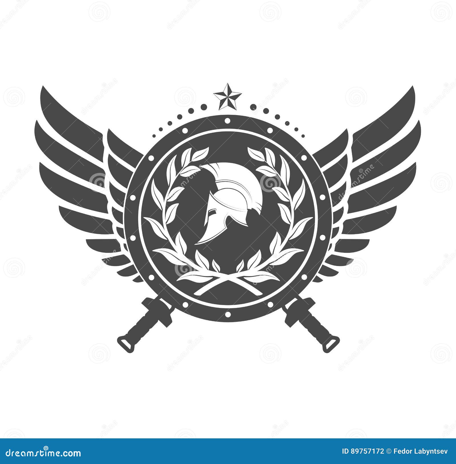 Military Symbol a Spartan Helmet on a Board with among Wings. Stock