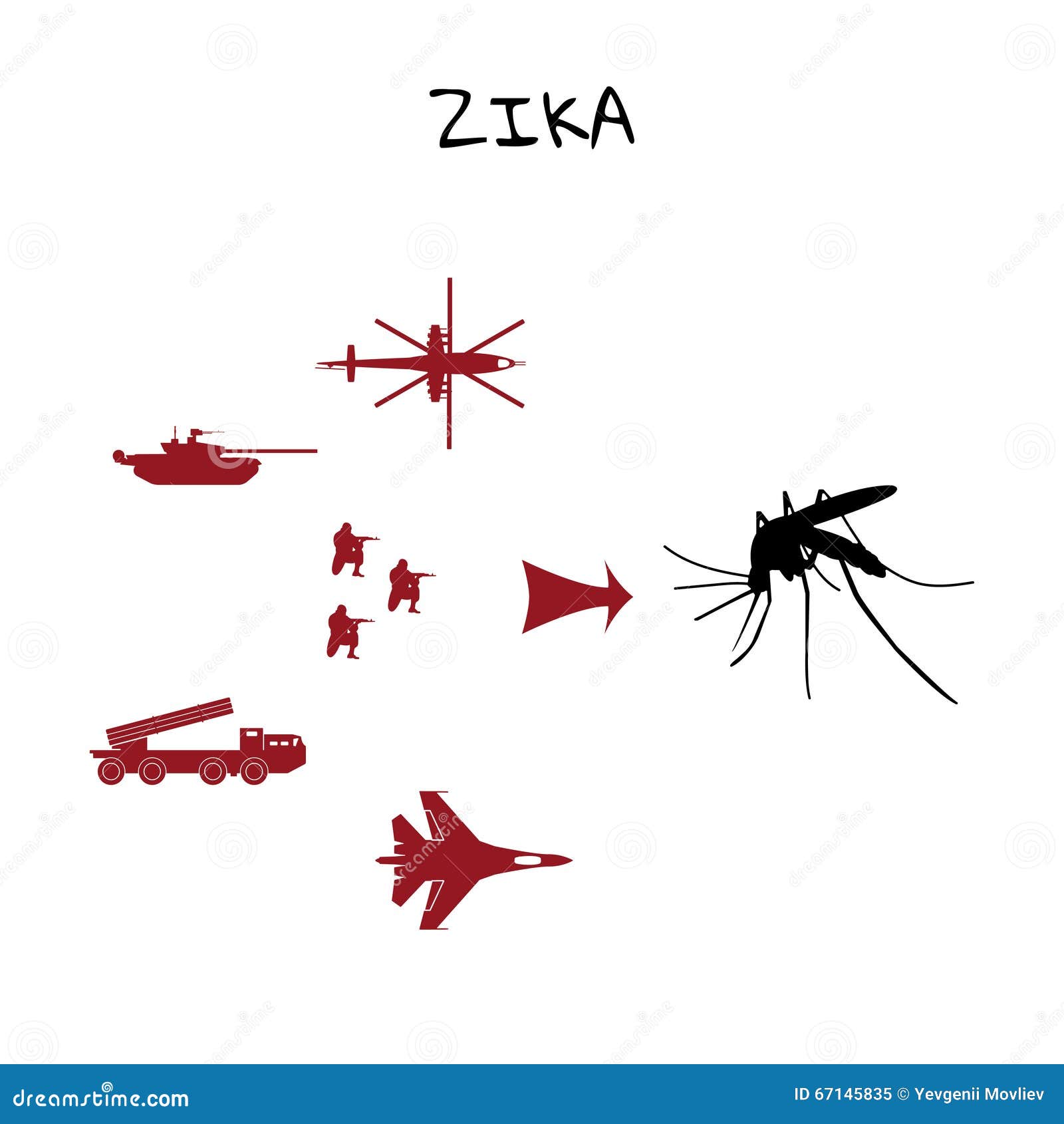 military vehicles attacking the virus zika. set of silhouettes o