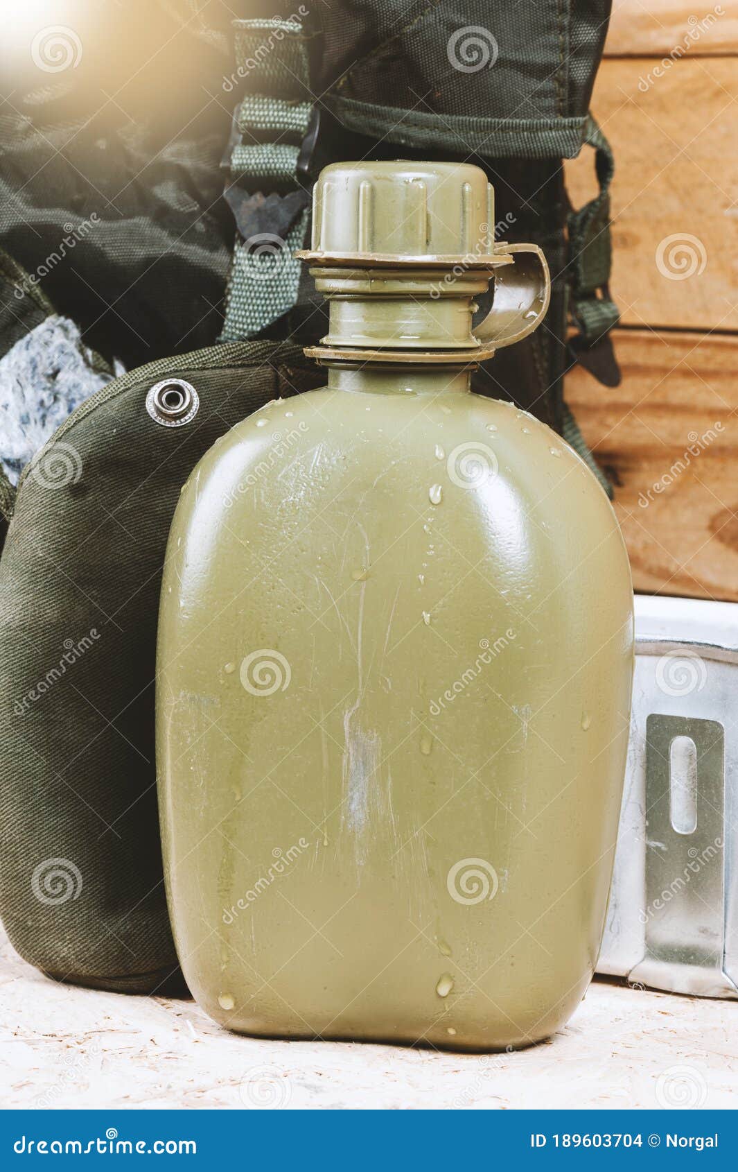 Military water bottle stock photo. Image of green, canteen 189603704