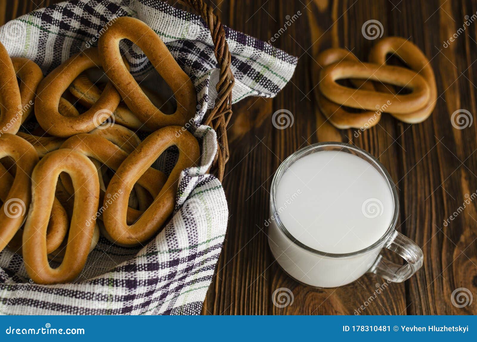 Milk and Bagels on the Countertop Stock Image - Image of basket, view ...