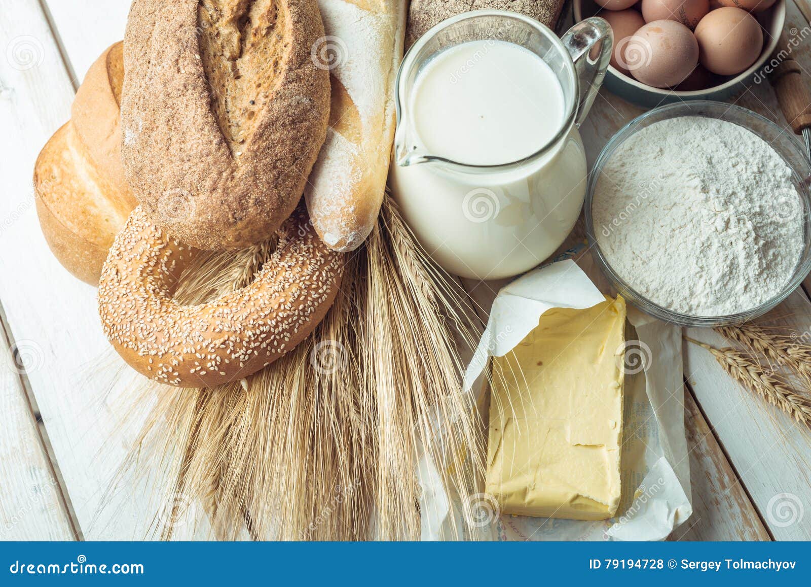 Milk and bakery products stock photo. Image of grain 79194728