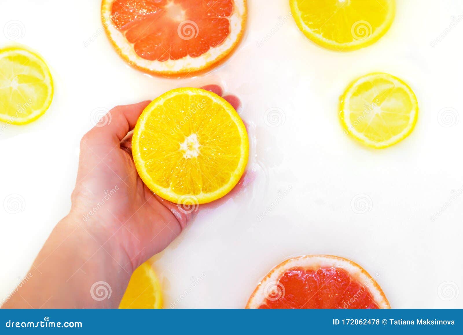 Milk Bath with Grapefruit and Oranges Slices Stock Photo Image of