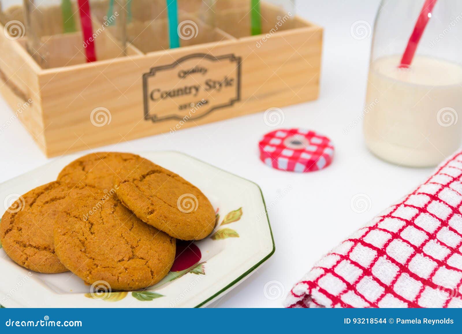 Milk Bottle and Ginger Cookies Stock Photo Image of checked, ginger