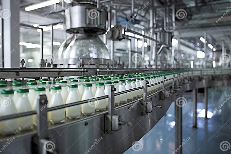 Milk Bottling Line at Dairy Production Plant. AI Stock Illustration ...