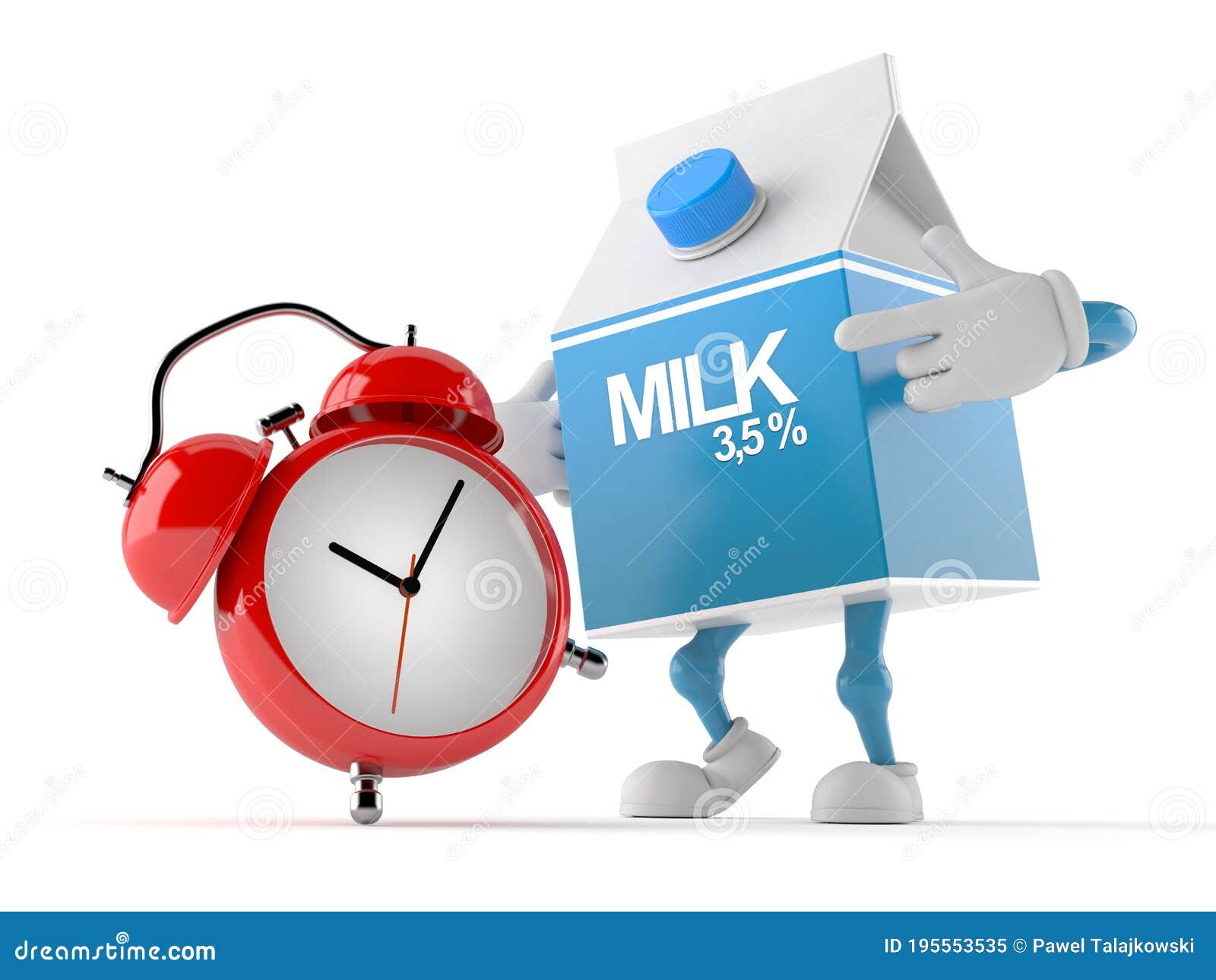 Milk Box Character with Alarm Clock Stock Illustration Illustration