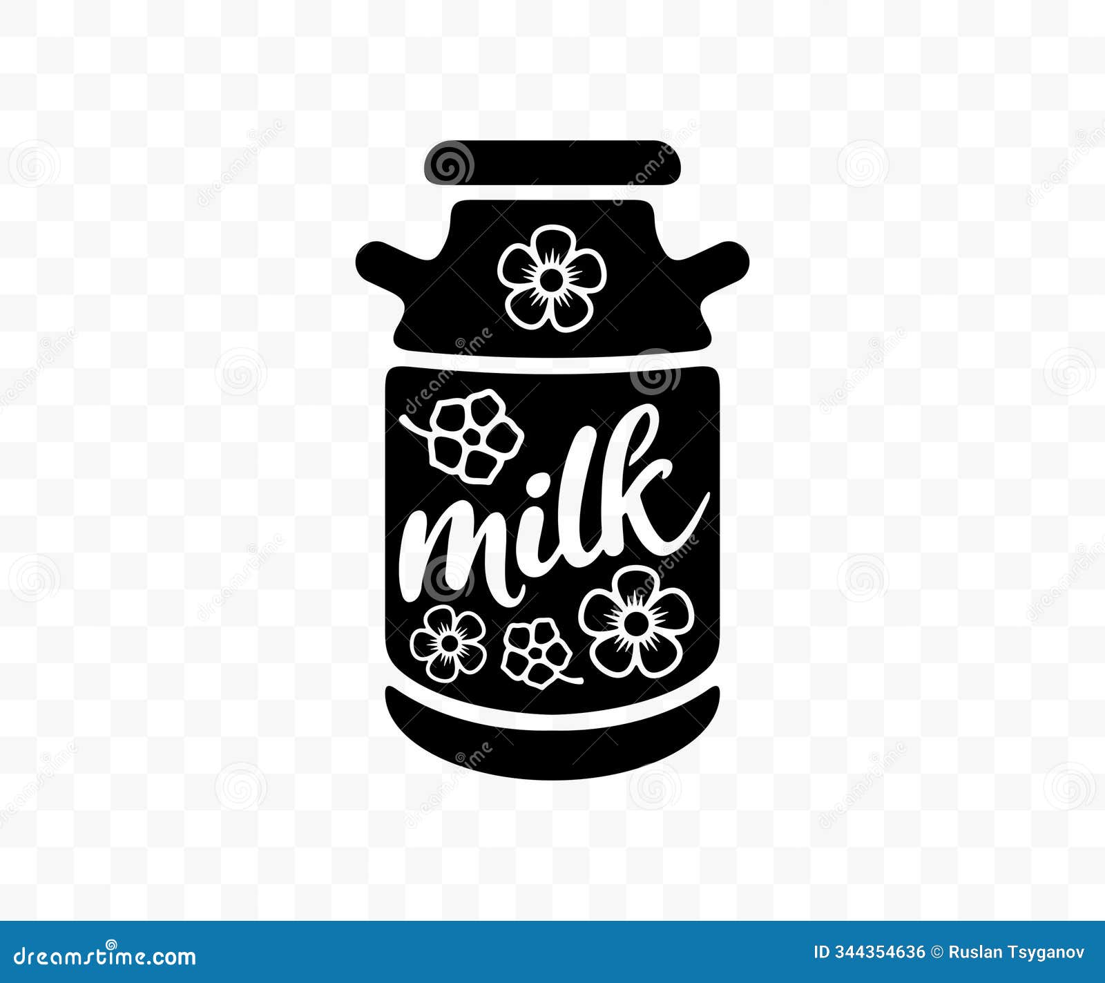 milk can with flowers, milk, dairy, hipster style, graphic 