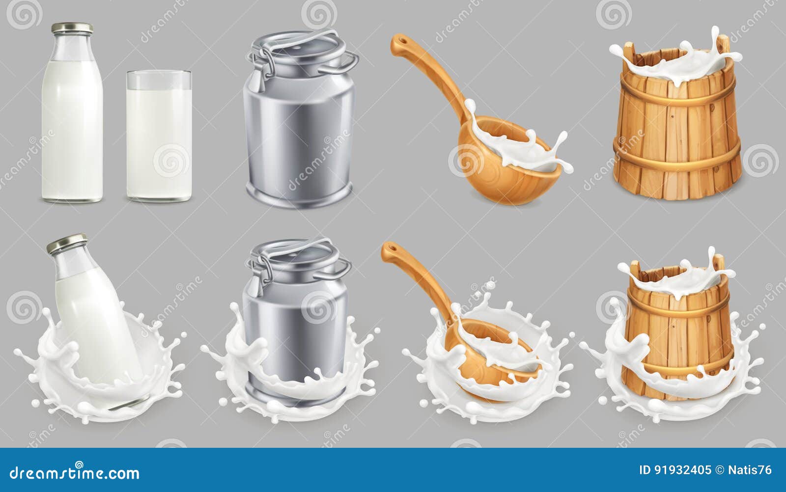 milk can and splash. natural dairy products.  icon set