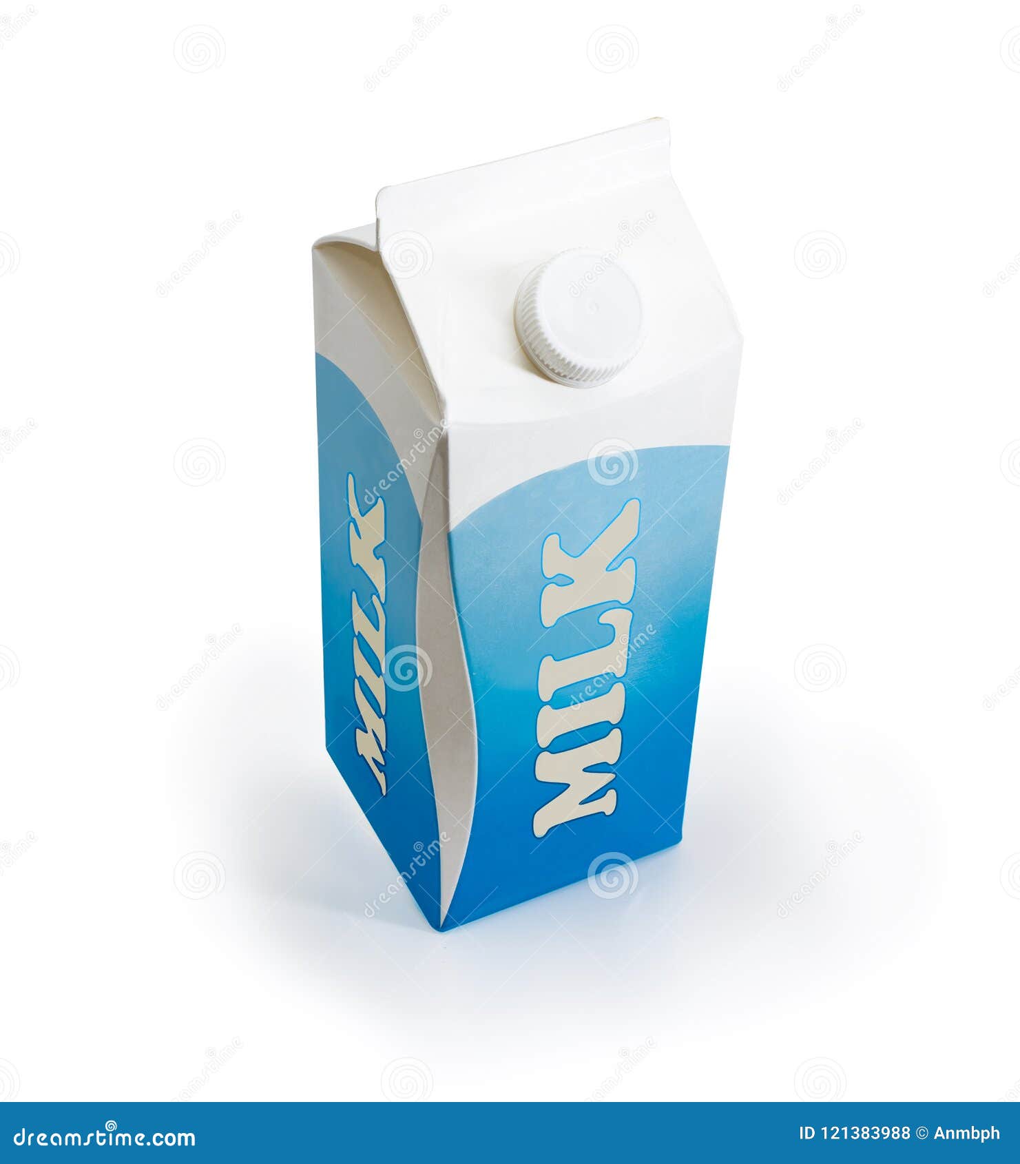 milk carton with pasteurized milk on a white background