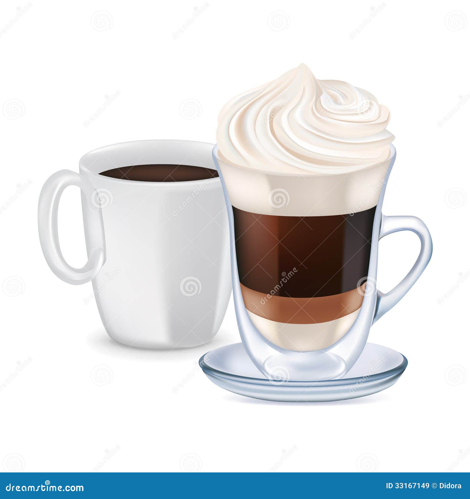 Milk Coffee with Whipped Cream and Coffee Cup Stock Vector