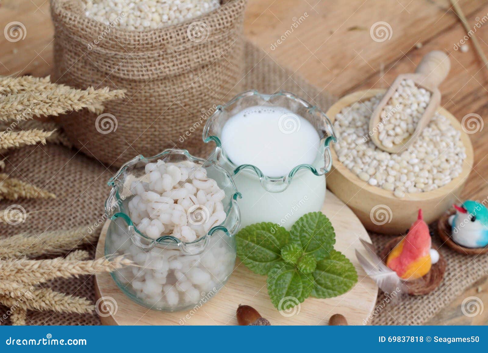 Milk and Cooked Barley for Health Delicious. Stock Photo Image of