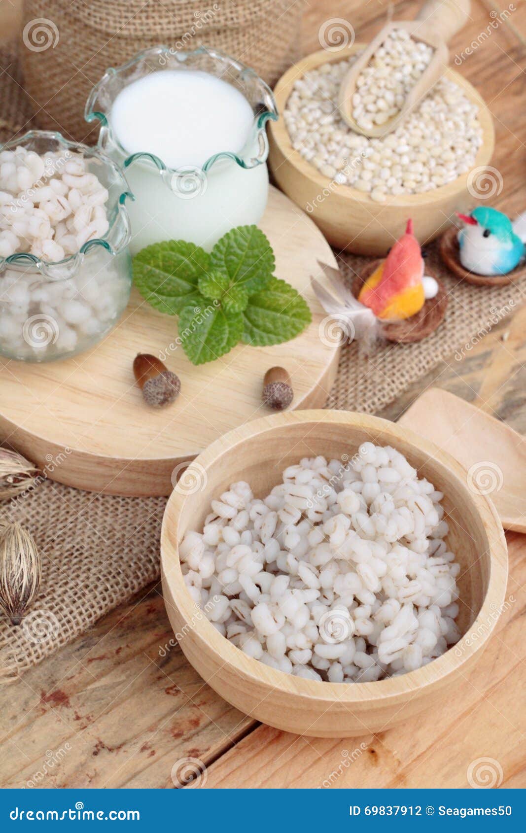 Milk and Cooked Barley for Health Delicious. Stock Photo Image of
