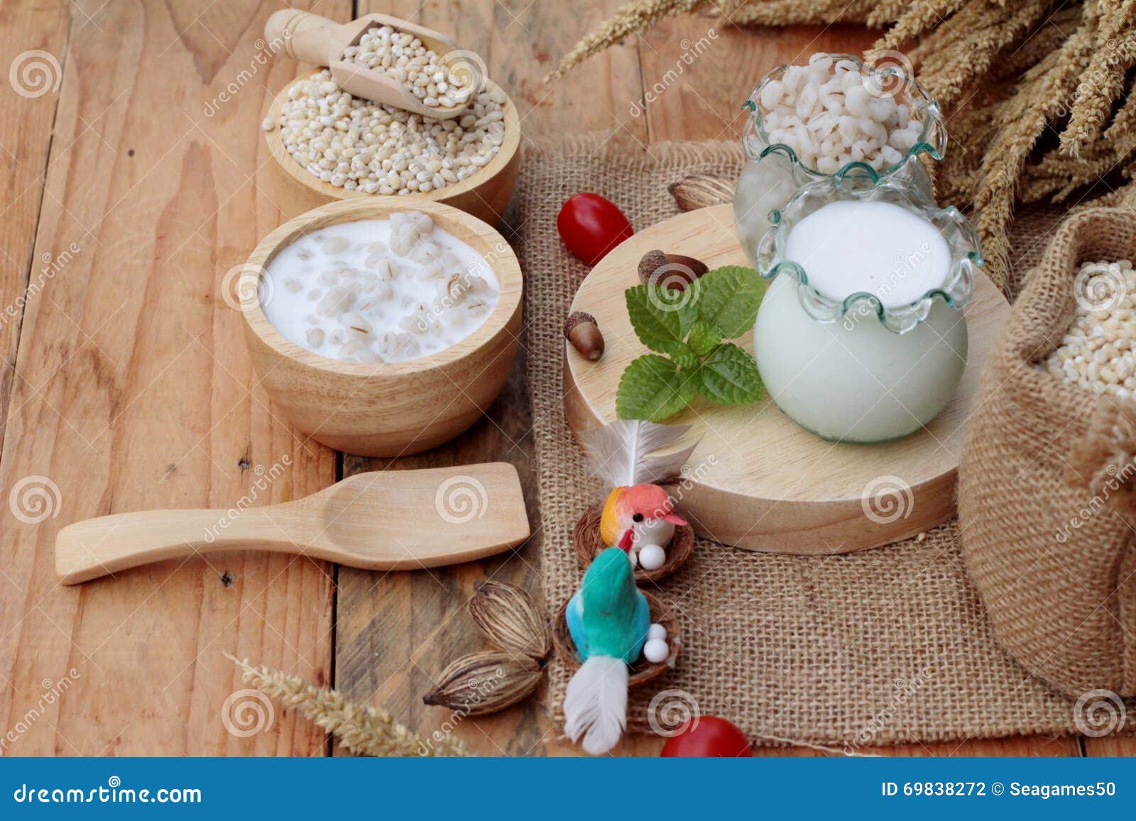 Milk and Cooked Barley for Health Delicious. Stock Photo Image of