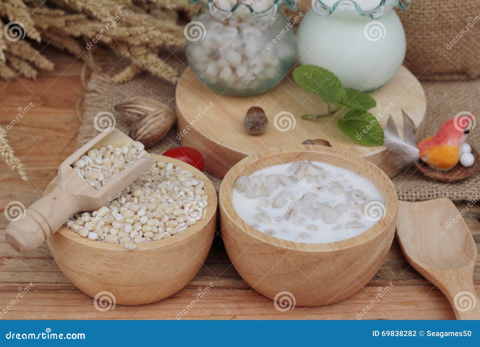 Milk and Cooked Barley for Health Delicious. Stock Photo Image of