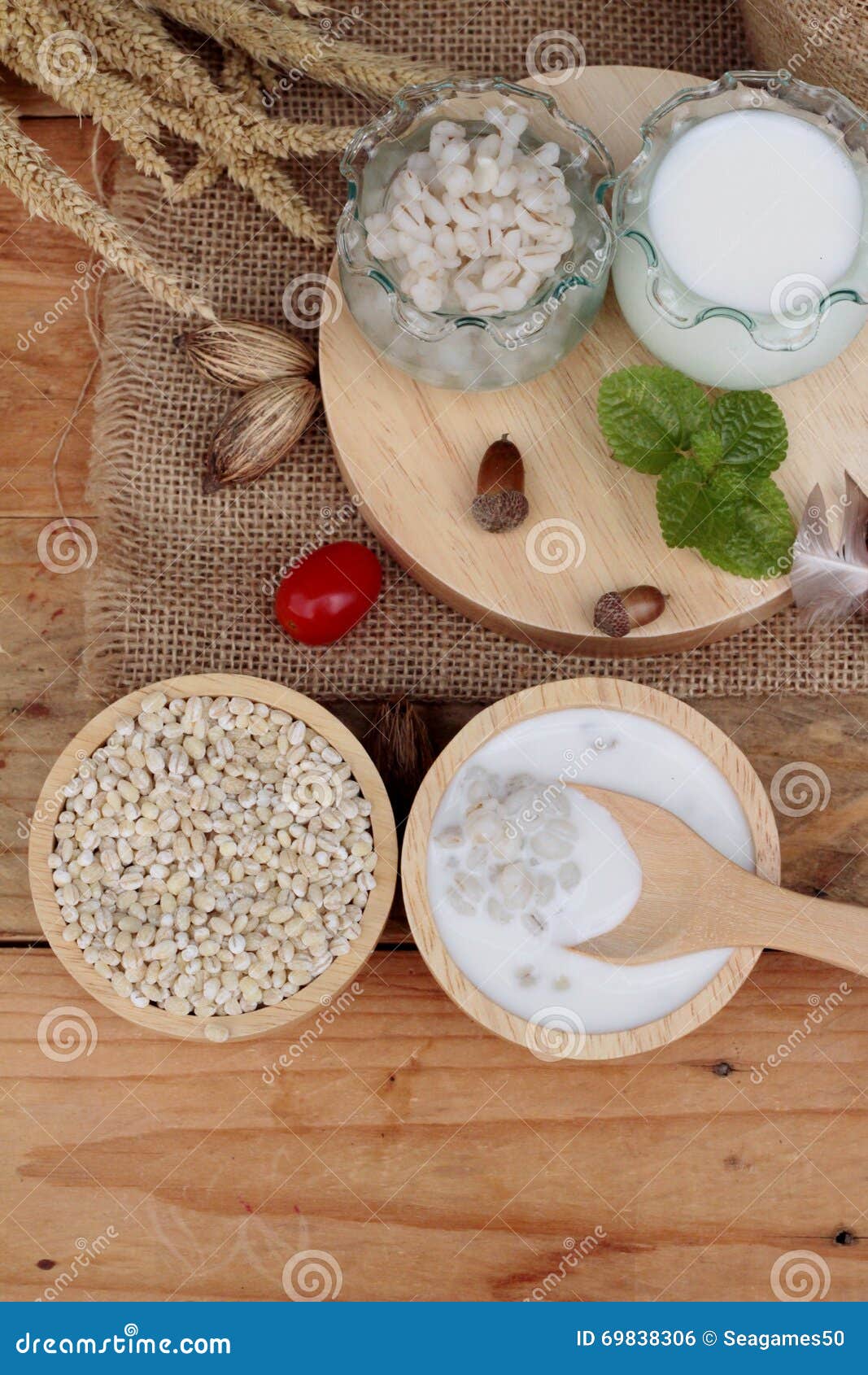 Milk and Cooked Barley for Health Delicious. Stock Photo Image of