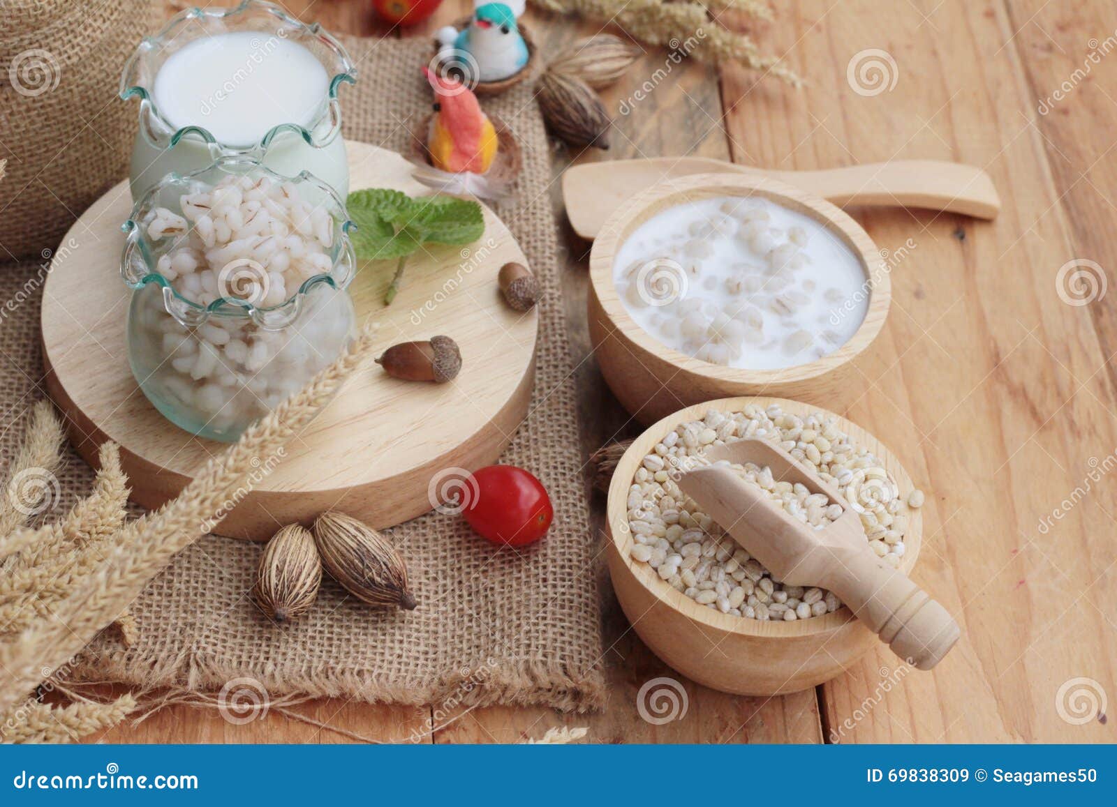 Milk and Cooked Barley for Health Delicious. Stock Image Image of