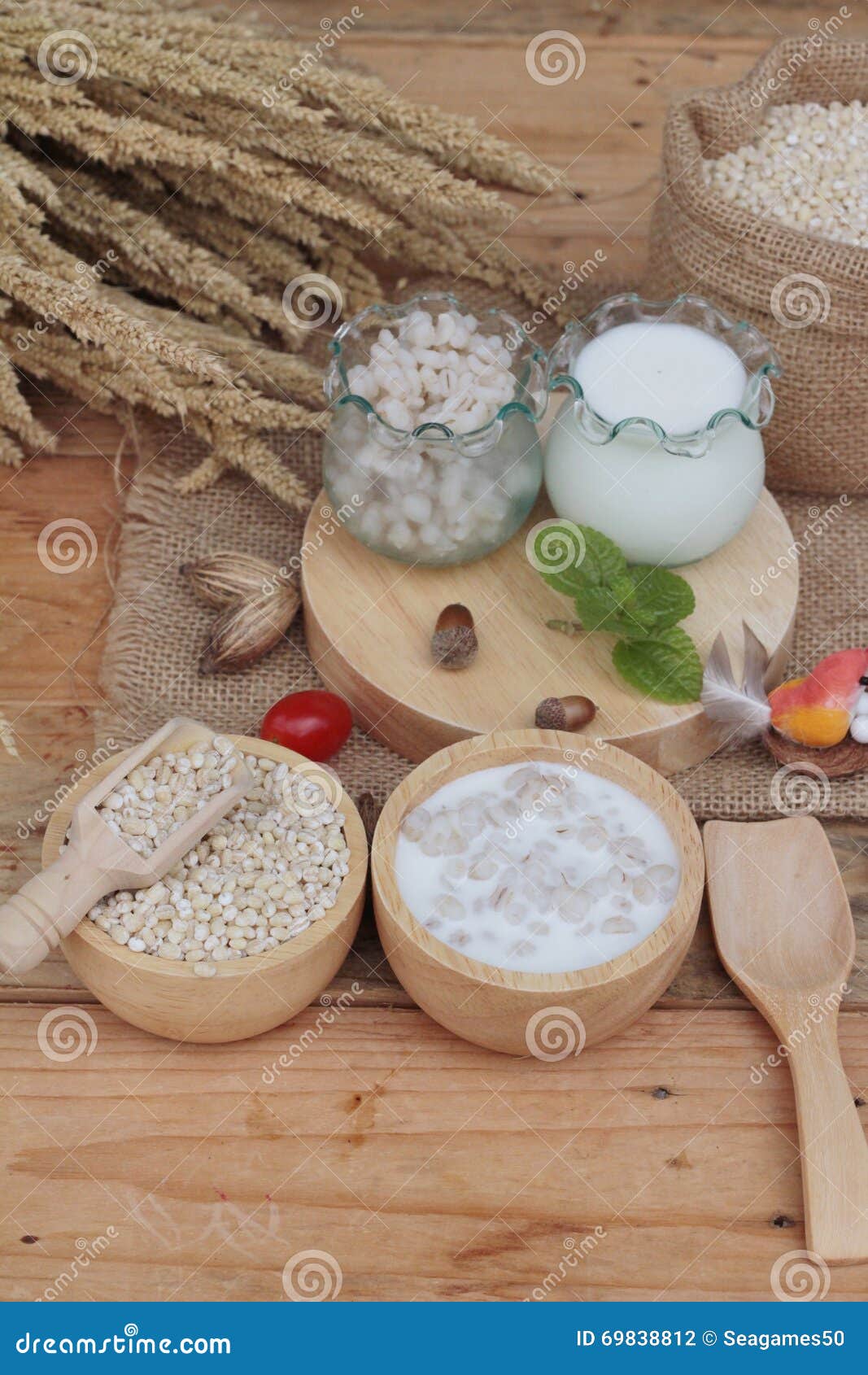 Milk and Cooked Barley for Health Delicious. Stock Photo Image of