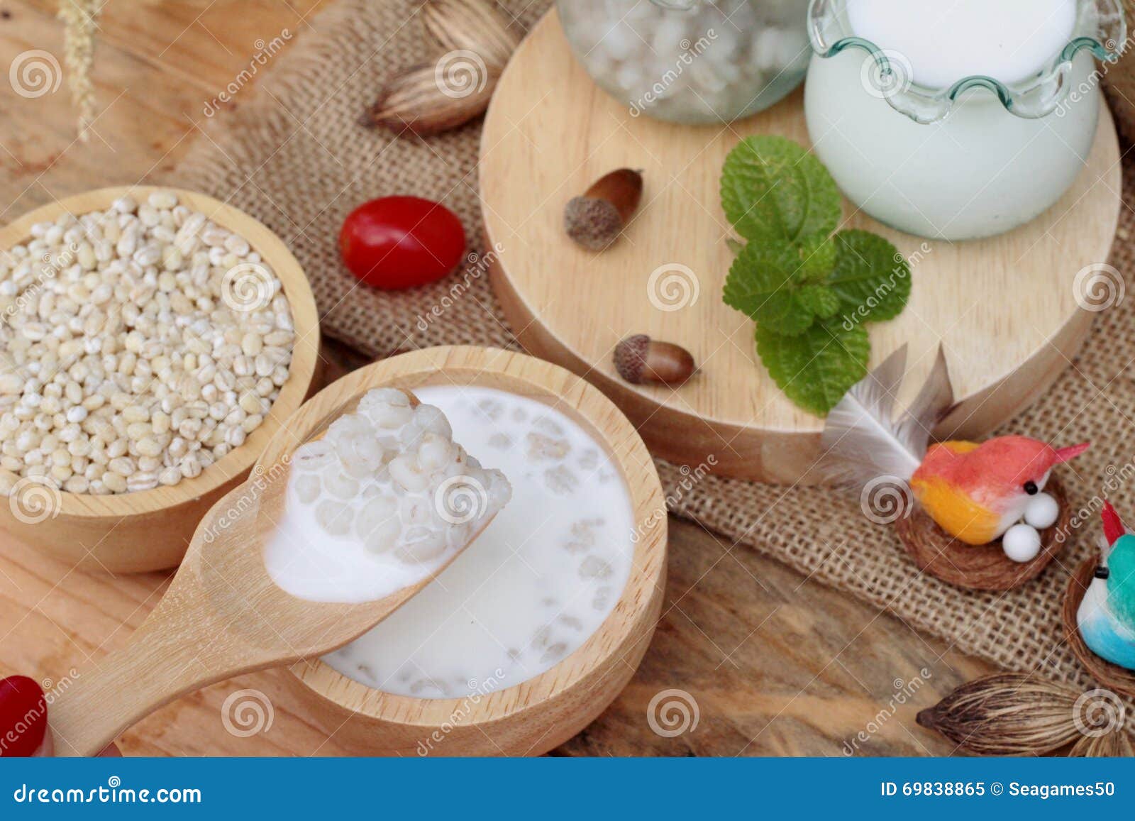 Milk and Cooked Barley for Health Delicious. Stock Image Image of