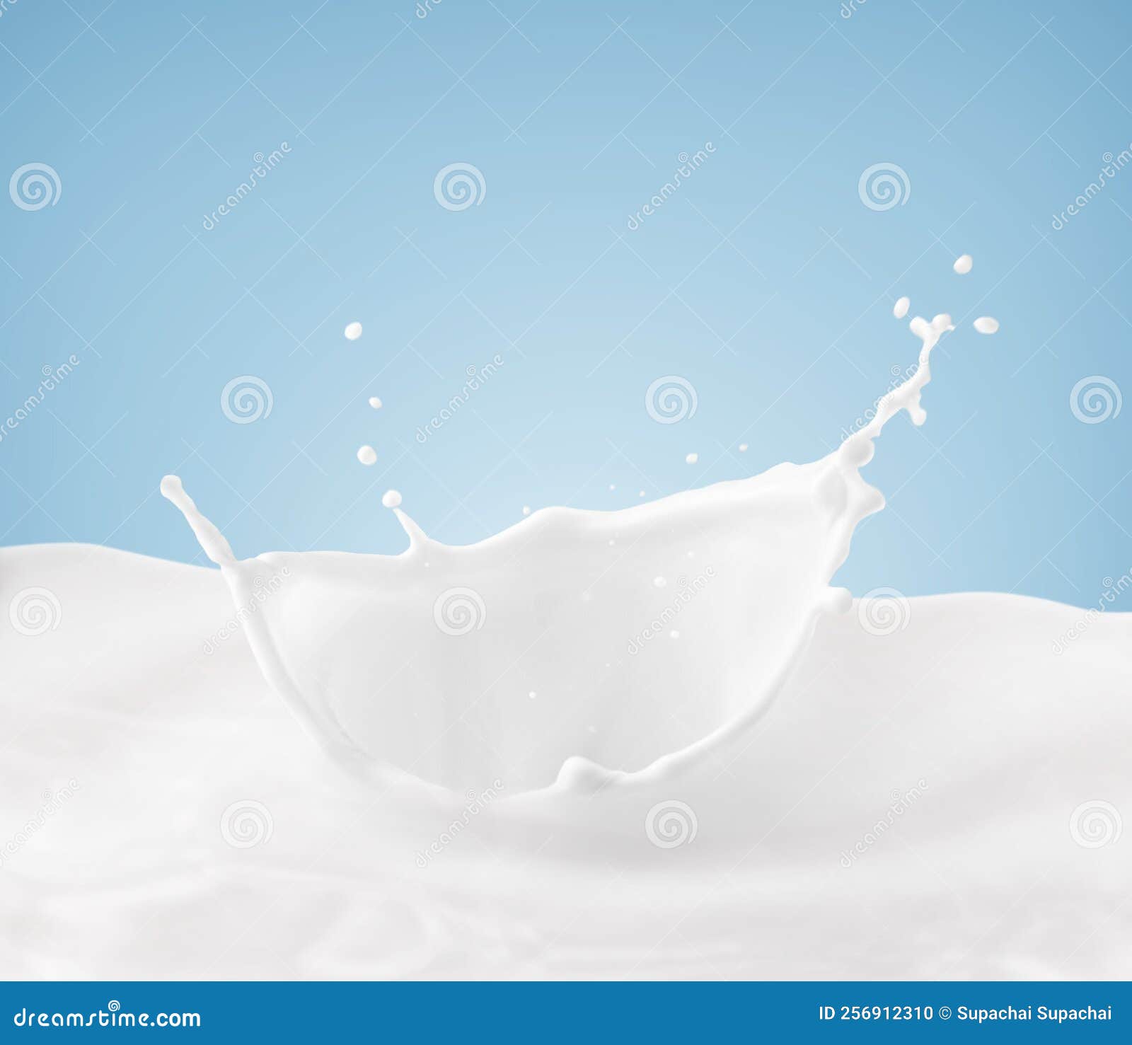 Milk Crown Splash, Splashing in Milk Pool with Blue Background